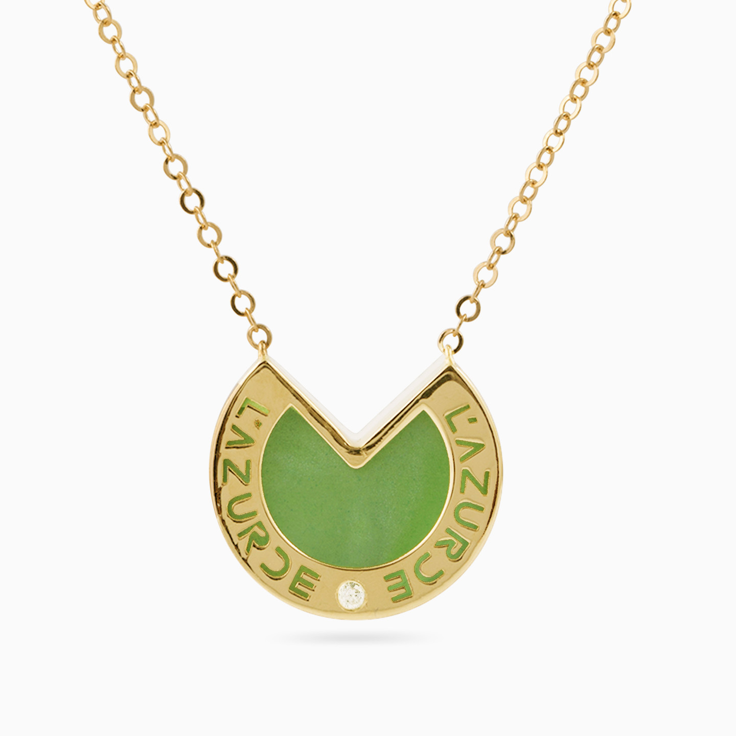 Pie Diamond & Green Stones Necklace in 18K Gold Pie Diamond & Green Stones Necklace in 18K Gold