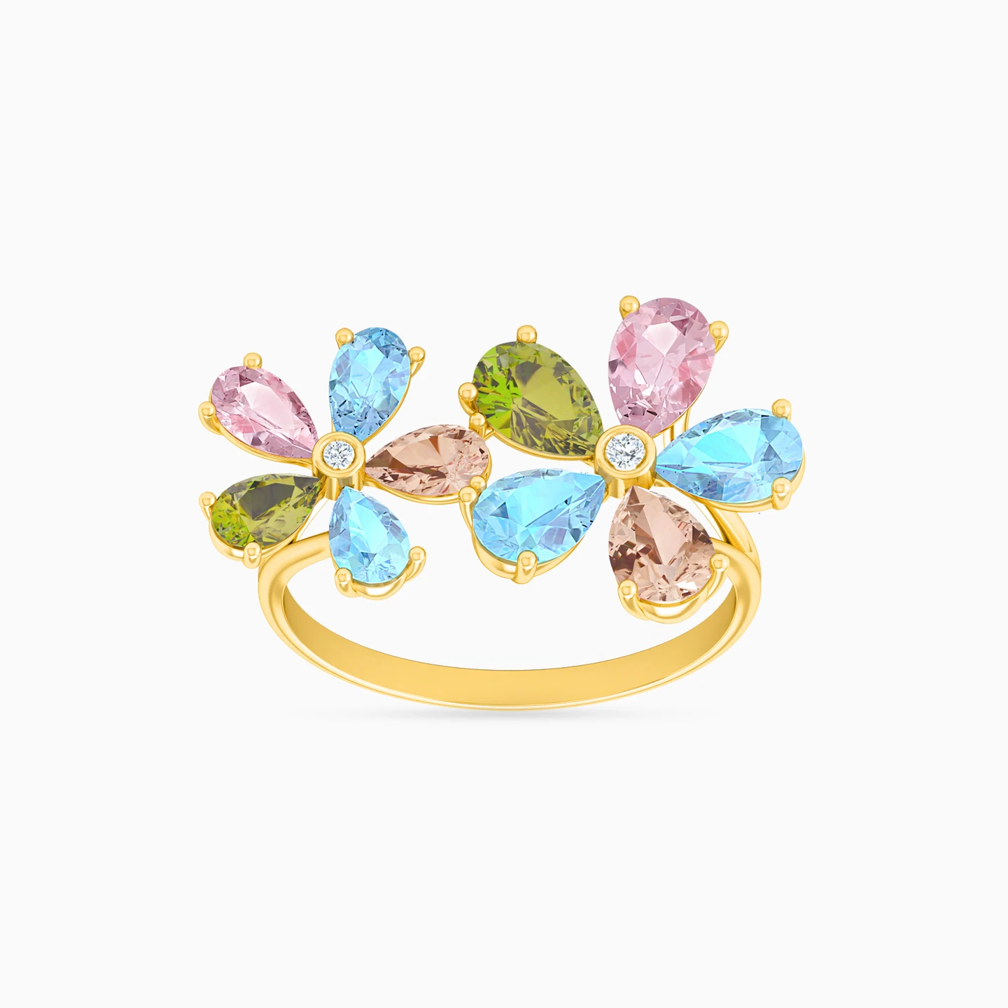 Flower Diamonds & Colored Stones Statement Ring in 18K Gold Flower Diamonds & Colored Stones Statement Ring in 18K Gold