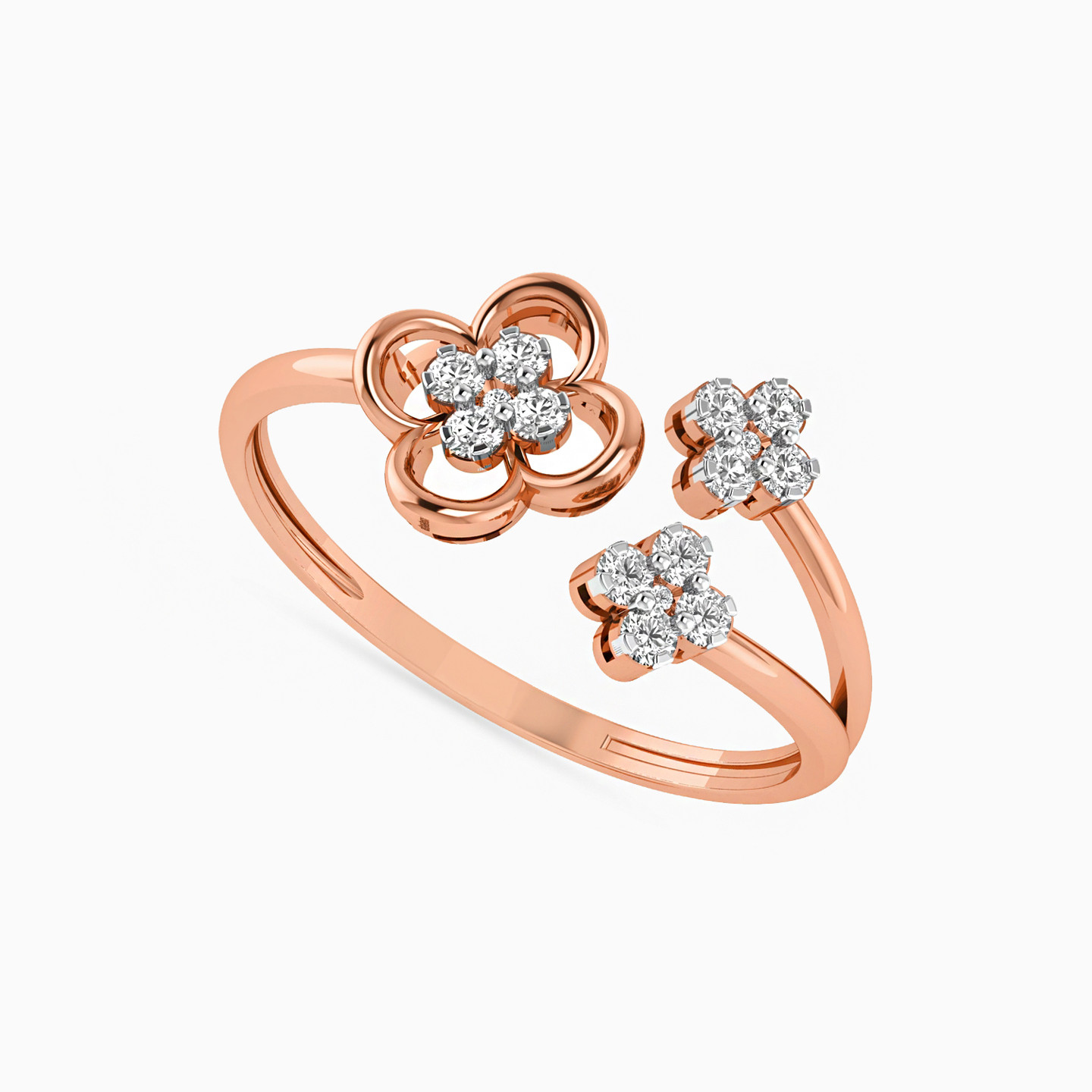 خاتم برأس مزدوجة ذهب زهرة عيار 18 قيراط مزين بالألماس - 2 خاتم برأس مزدوجة ذهب زهرة عيار 18 قيراط مزين بالألماس - 2