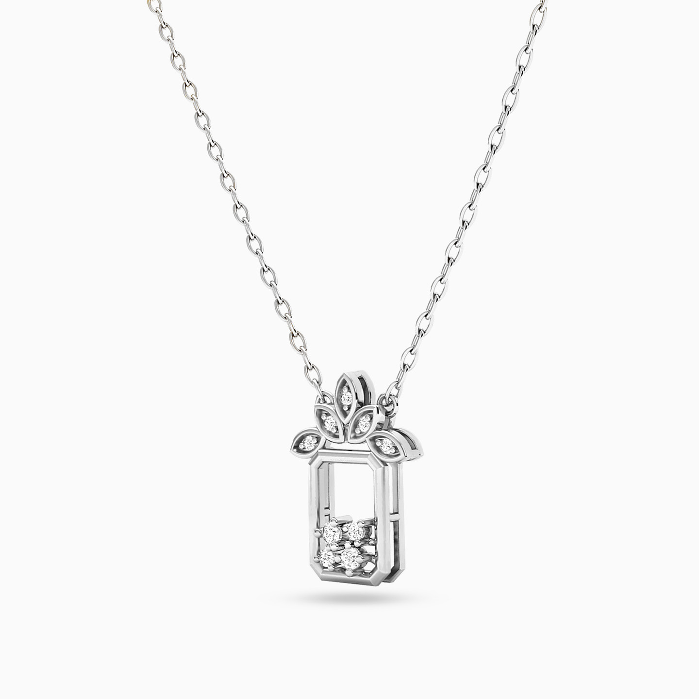 Rectangle Diamond Necklace in 18K Gold - 2 Rectangle Diamond Necklace in 18K Gold - 2