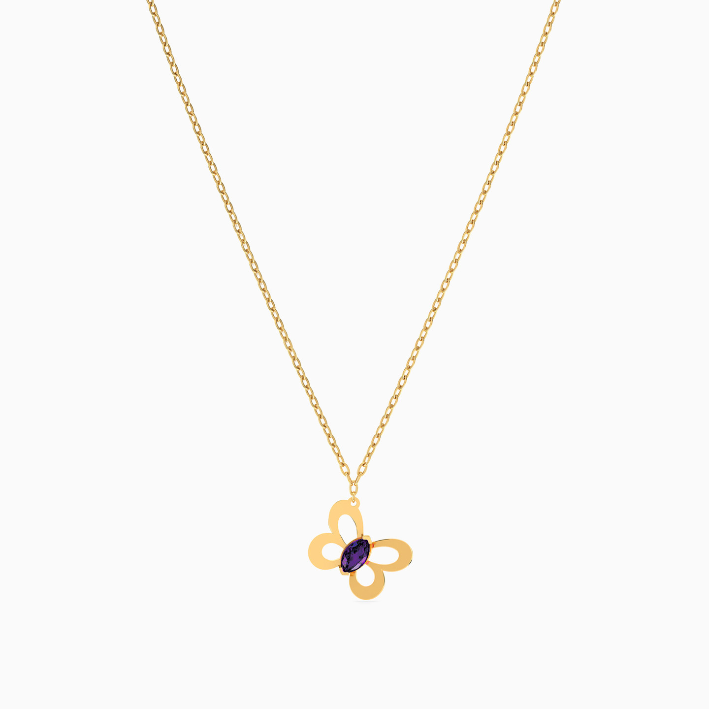 سلسلة ذهب فراشة عيار 18 قيراط مزينة بحجر بنفسجي - 3