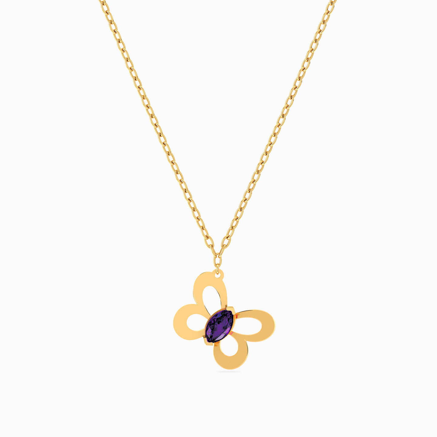 Butterfly Purple Stone Necklace in 18K Gold - 4 Butterfly Purple Stone Necklace in 18K Gold - 4