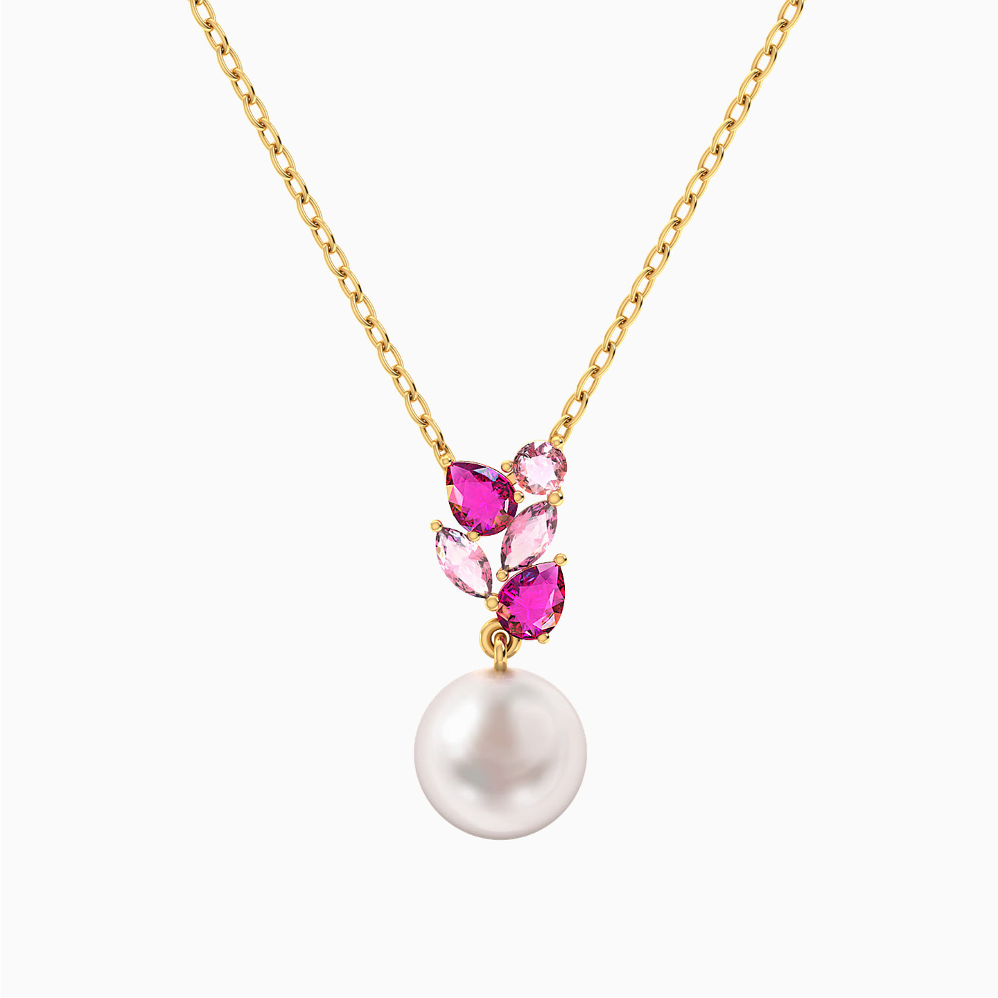 Multishaped Pearl & Rose Stone Necklace in 18K Gold Multishaped Pearl & Rose Stone Necklace in 18K Gold