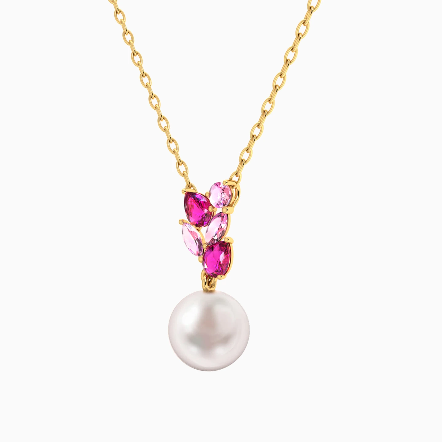Multishaped Pearl & Rose Stone Necklace in 18K Gold - 2 Multishaped Pearl & Rose Stone Necklace in 18K Gold - 2