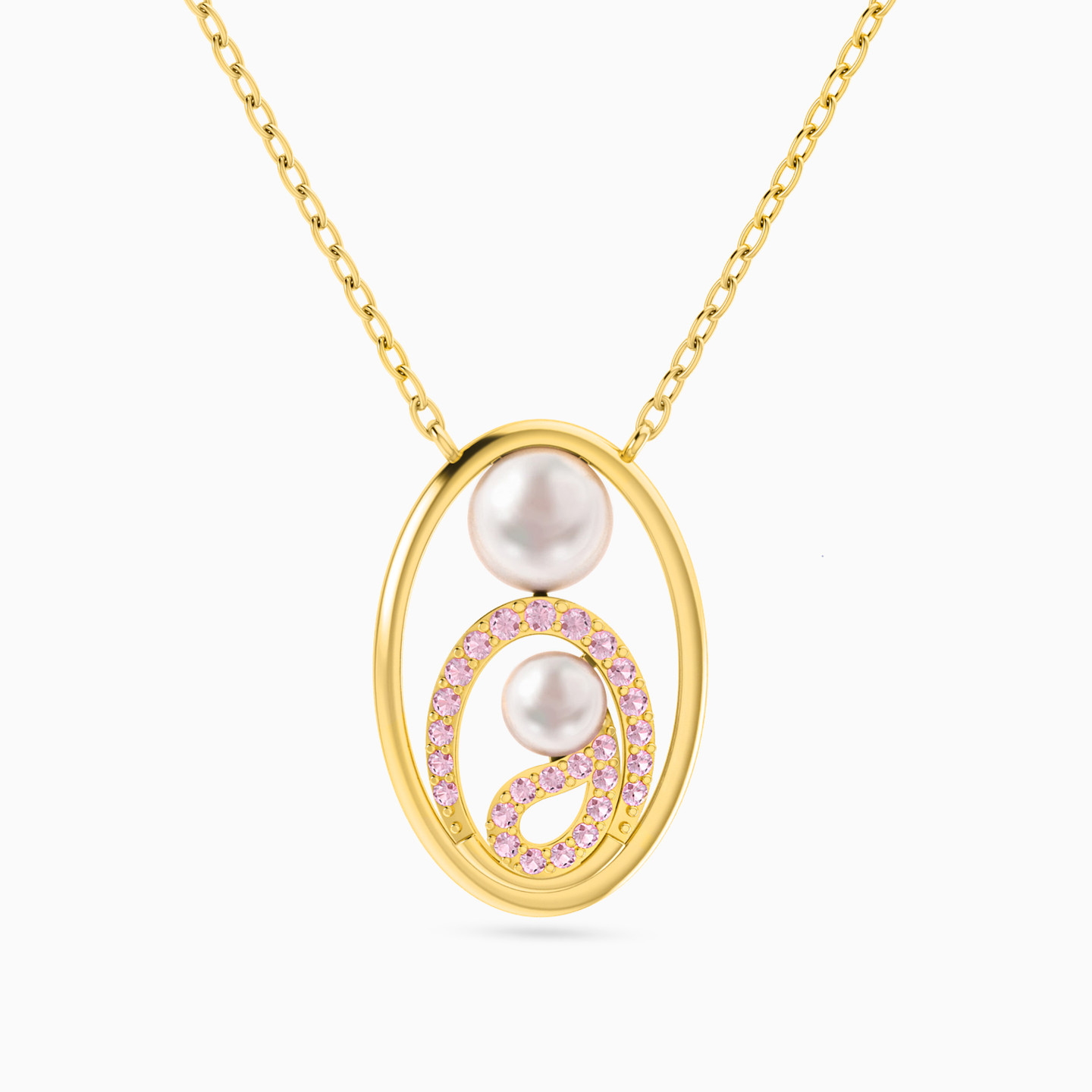 Oval Shaped Pearls Pendant with 18K Gold Chain