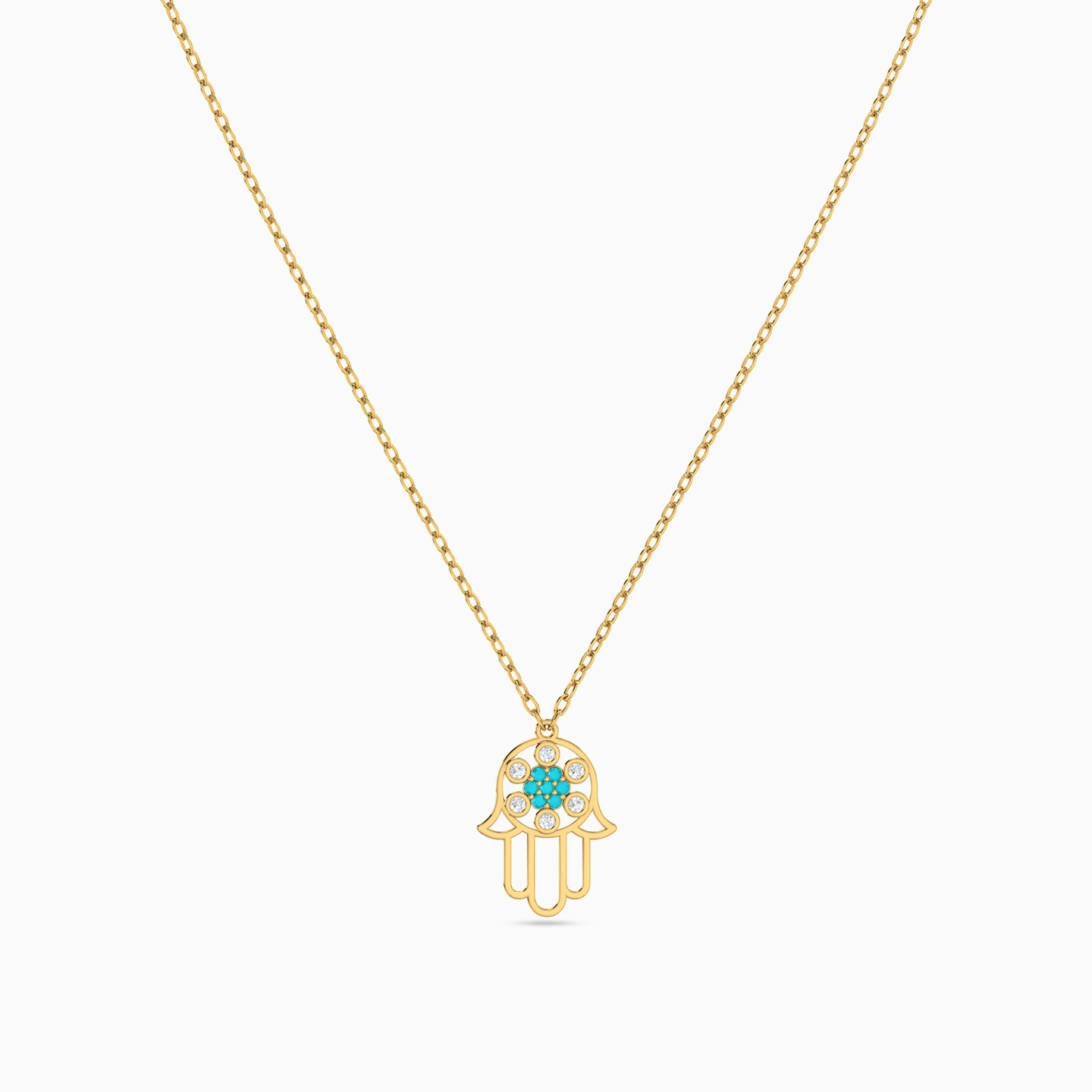 Hamsa Shaped Colored Stones Pendant with 18K Gold Chain - 3