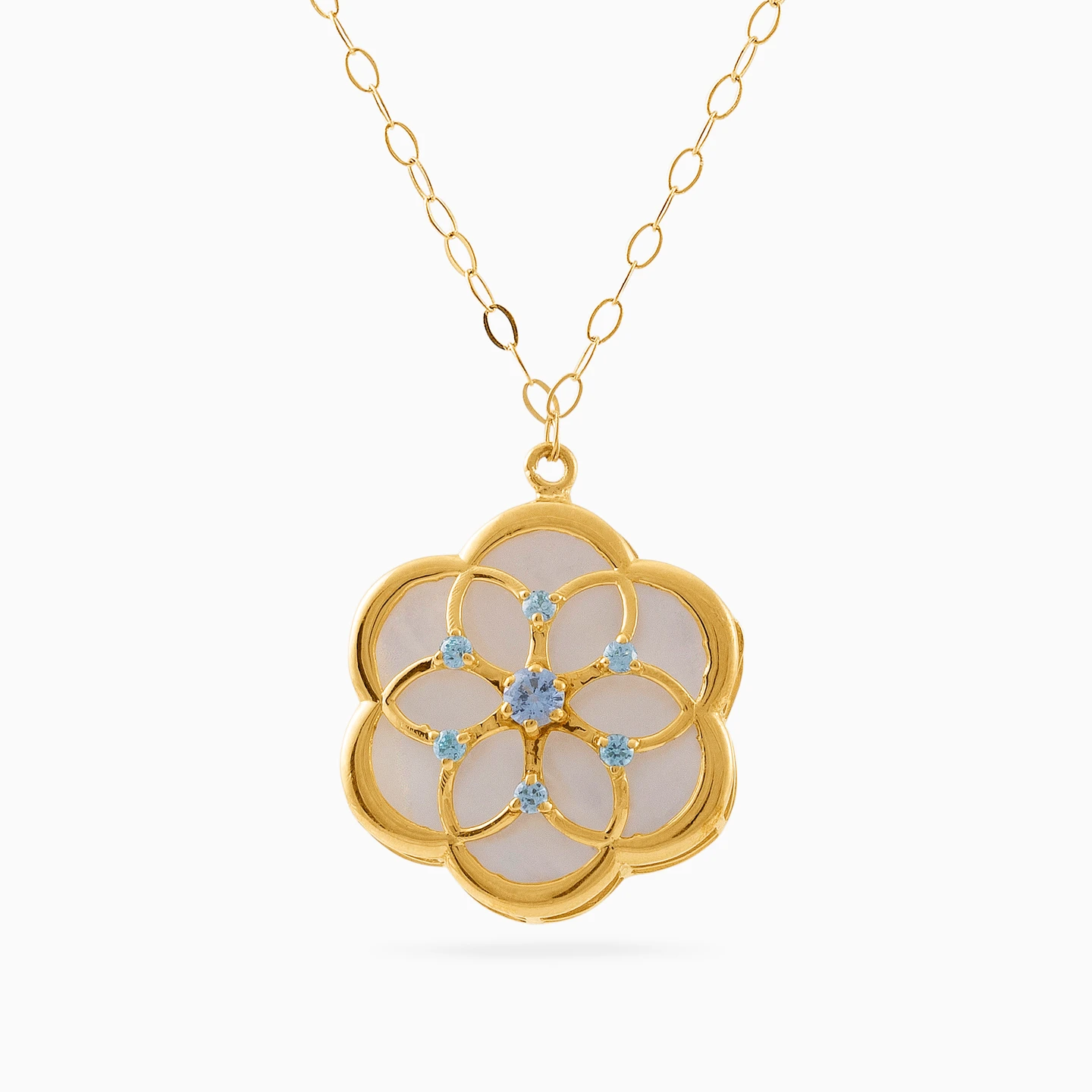 Flower Colored Stones Necklace in 18K Gold Flower Colored Stones Necklace in 18K Gold
