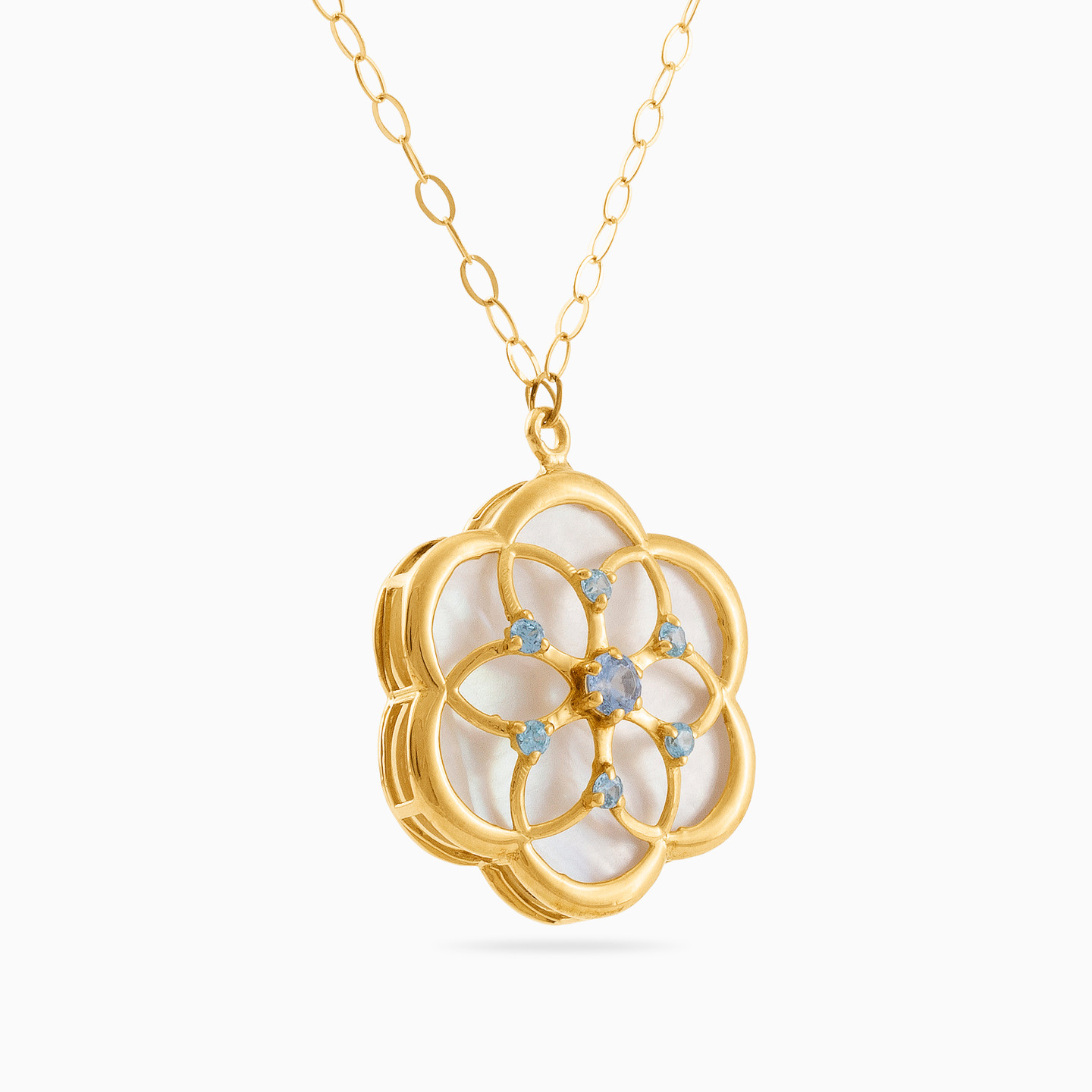 Flower Colored Stones Necklace in 18K Gold - 2 Flower Colored Stones Necklace in 18K Gold - 2