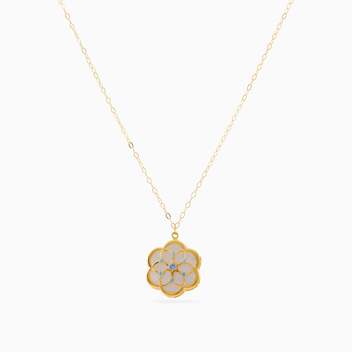 Flower Colored Stones Necklace in 18K Gold - 3 Flower Colored Stones Necklace in 18K Gold - 3