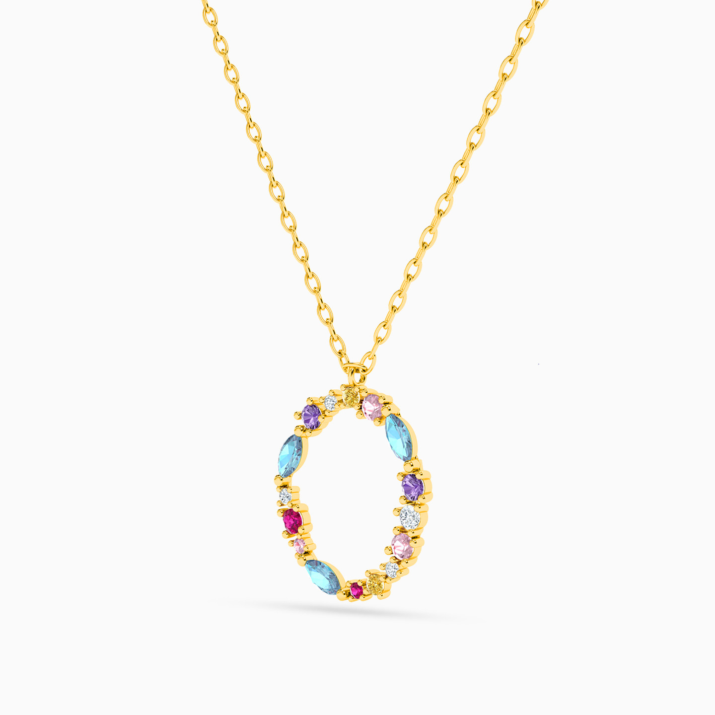Letter O Colored Stones Necklace in 18K Gold - 2 Letter O Colored Stones Necklace in 18K Gold - 2