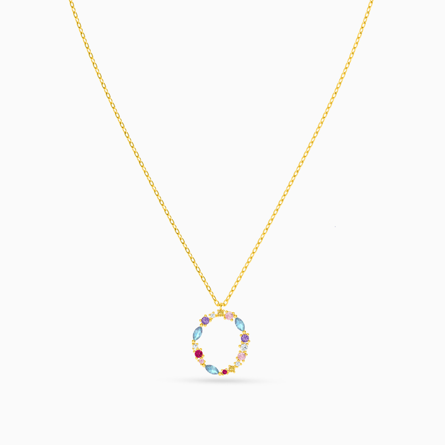 Letter O Colored Stones Necklace in 18K Gold - 3 Letter O Colored Stones Necklace in 18K Gold - 3