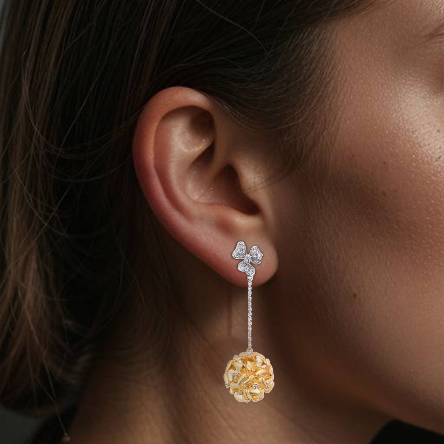 Multi Shaped Diamond Drop Earrings in 18K Gold - 2