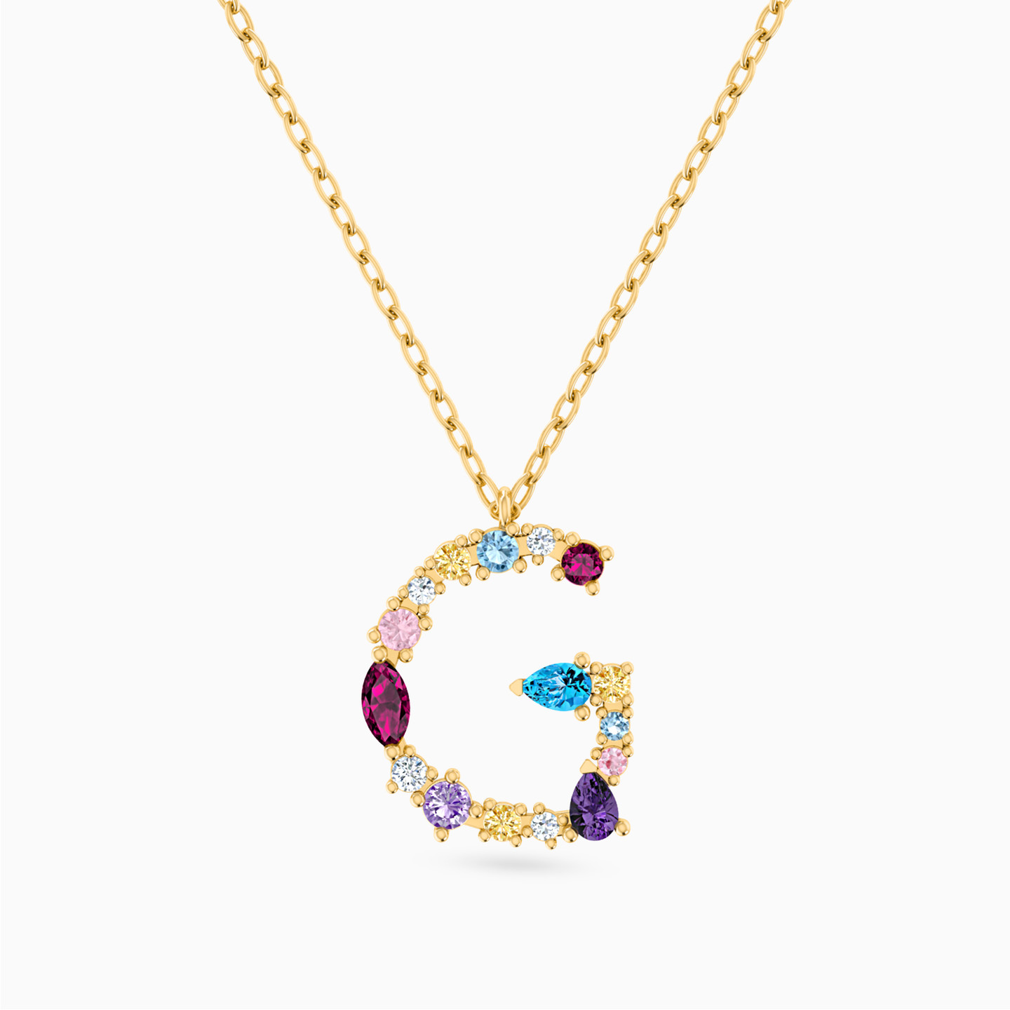 18K Gold Colored Stones Pendant Necklace