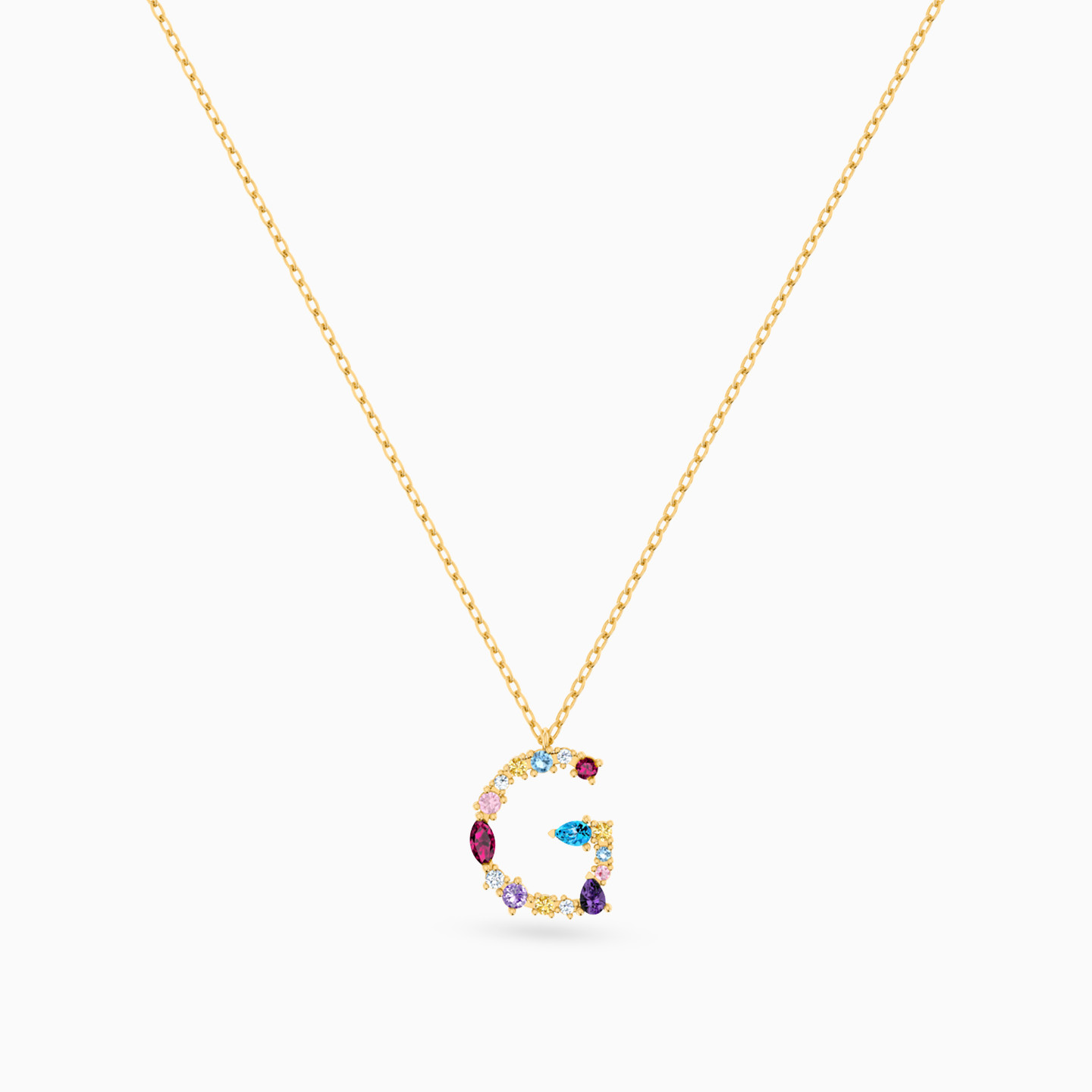 Letter G Colored Stones Necklace in 18K Gold - 3