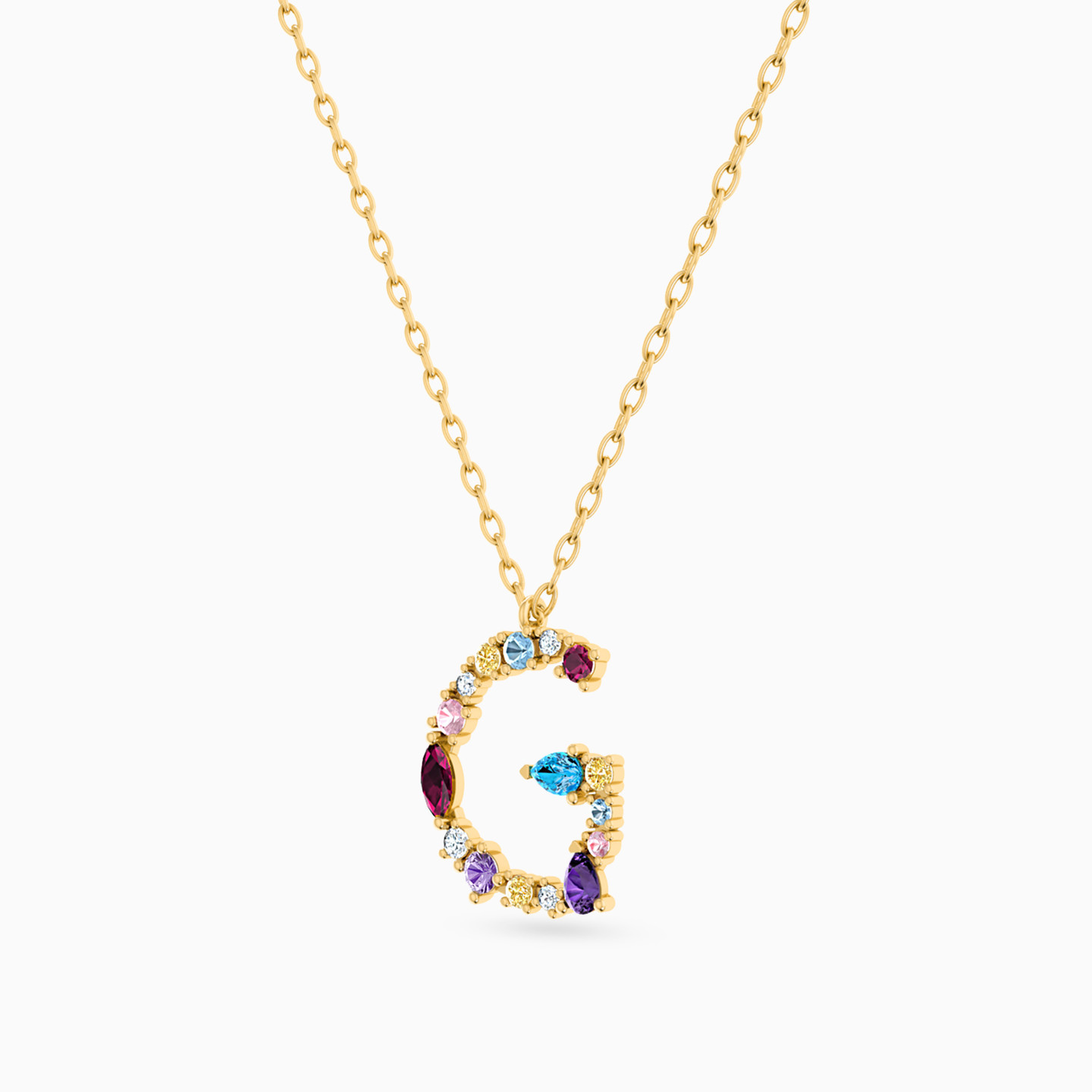 Letter G Colored Stones Necklace in 18K Gold - 2