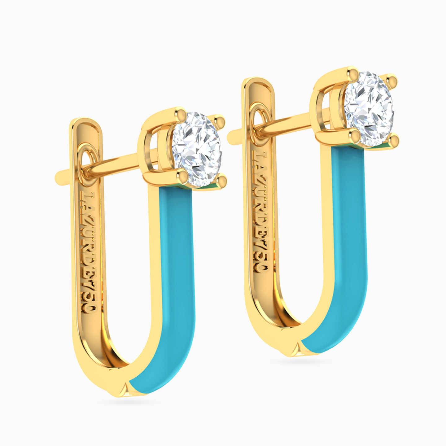 Round Cubic Zirconia & Enamel Coated Hoop Earrings in 18K Gold - 3