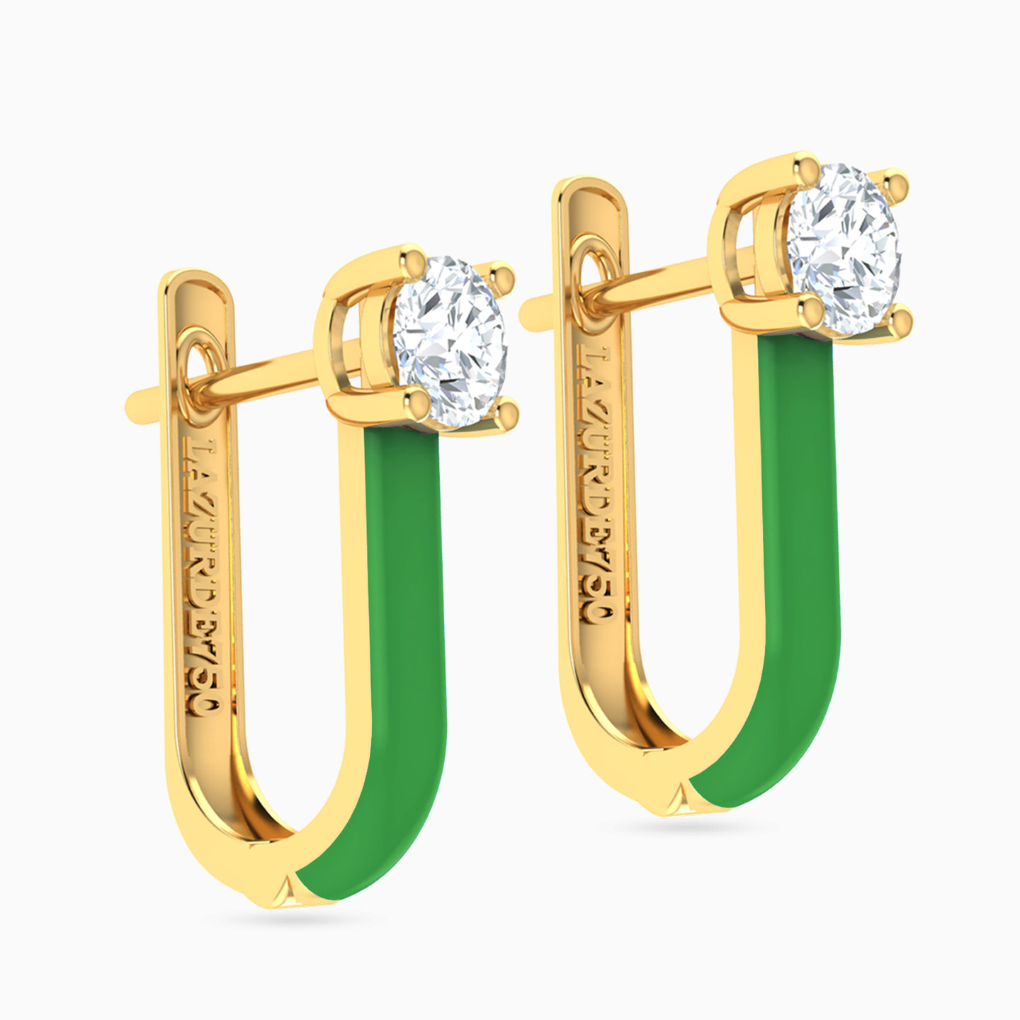 أقراط دائرية ذهب مطلية بالمينا عيار 18 قيراط مزينة بأحجار الزركون - 2 أقراط دائرية ذهب مطلية بالمينا عيار 18 قيراط مزينة بأحجار الزركون - 2