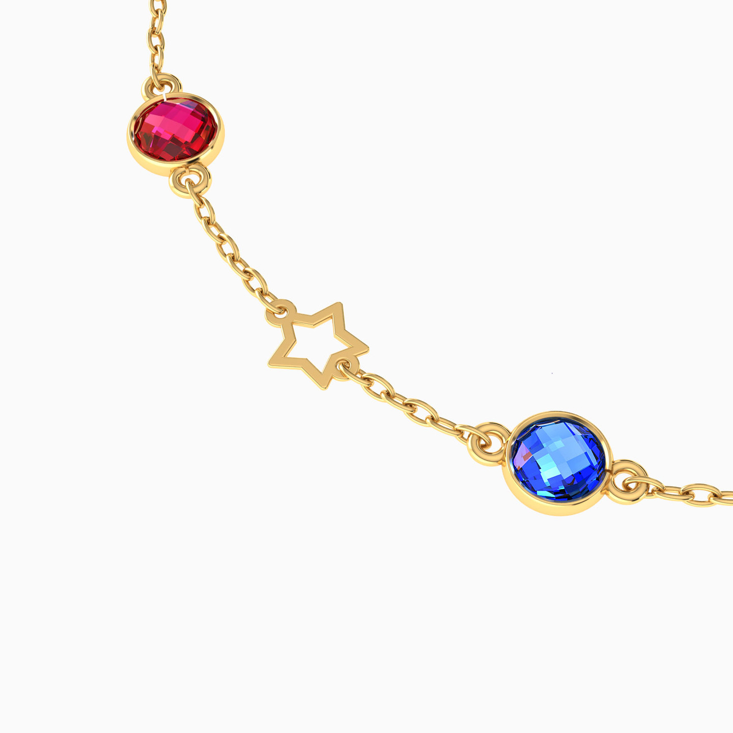 Round Colored Stones Chain Bracelet in 18K Gold - 3 Round Colored Stones Chain Bracelet in 18K Gold - 3