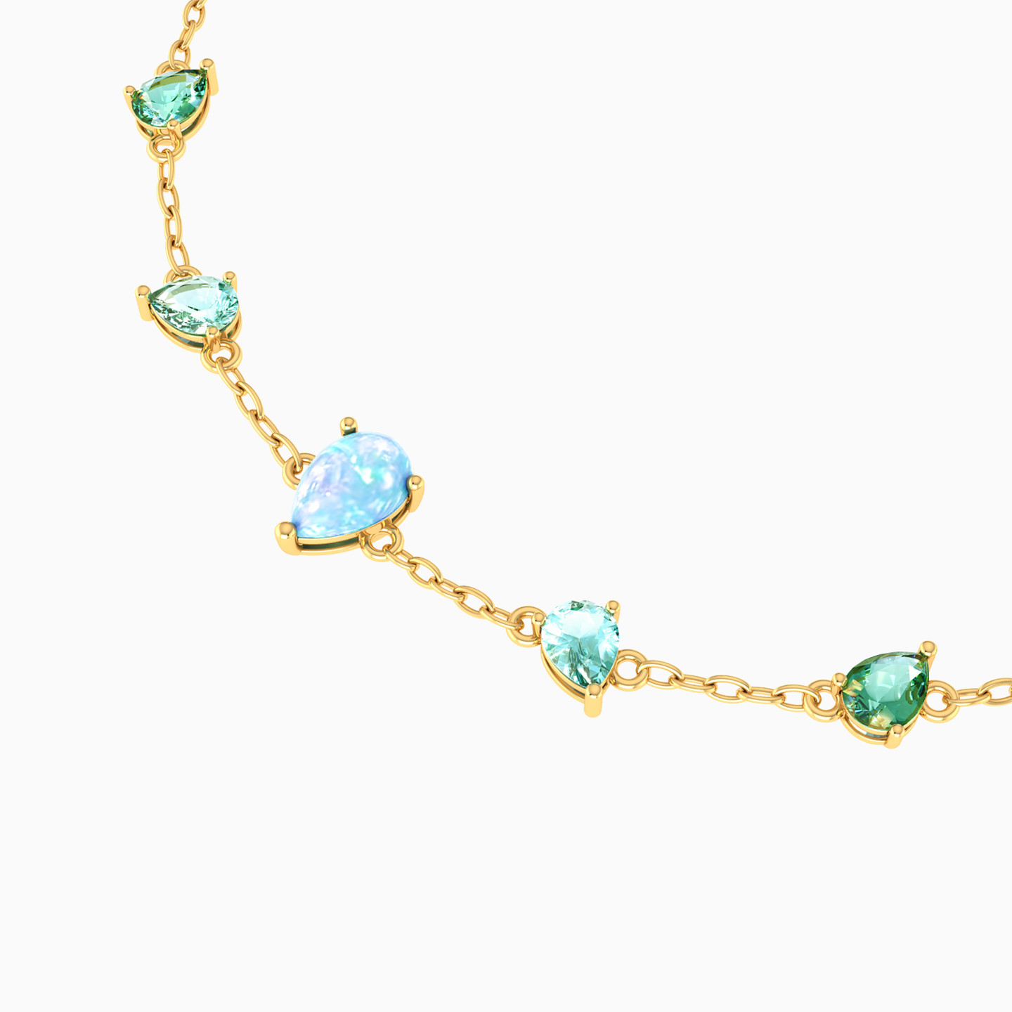 Pear Colored Stones Chain Bracelet in 18K Gold - 3 Pear Colored Stones Chain Bracelet in 18K Gold - 3