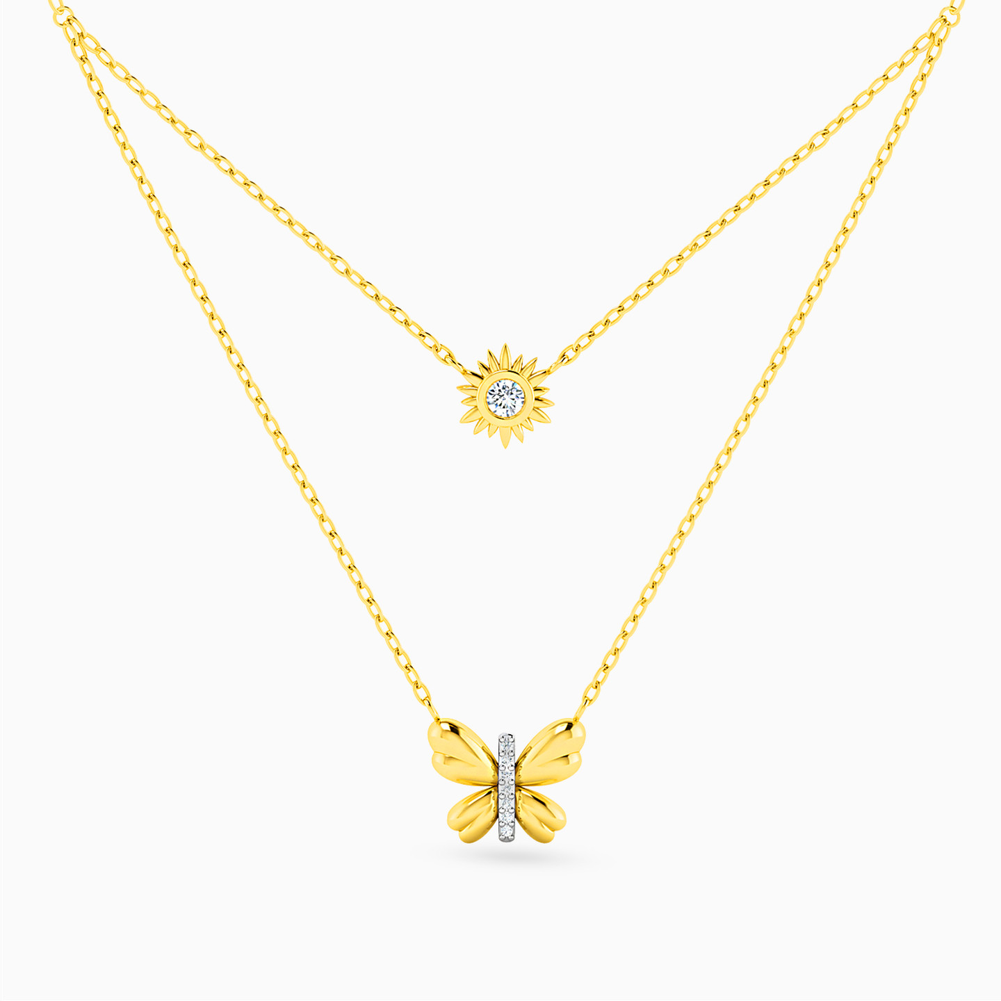 سلسلة طبقات ذهب فراشة عيار 18 قيراط مزينة بالألماس سلسلة طبقات ذهب فراشة عيار 18 قيراط مزينة بالألماس