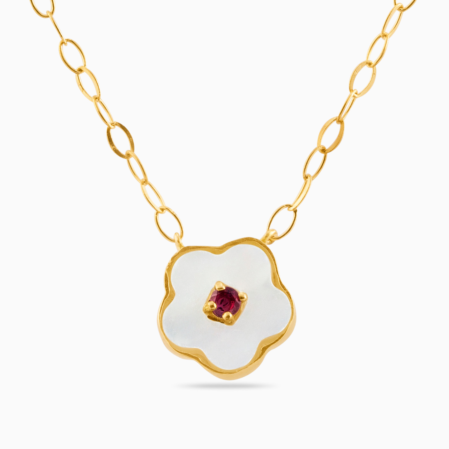 Kids Flower Colored Stones Necklace in 18K Gold