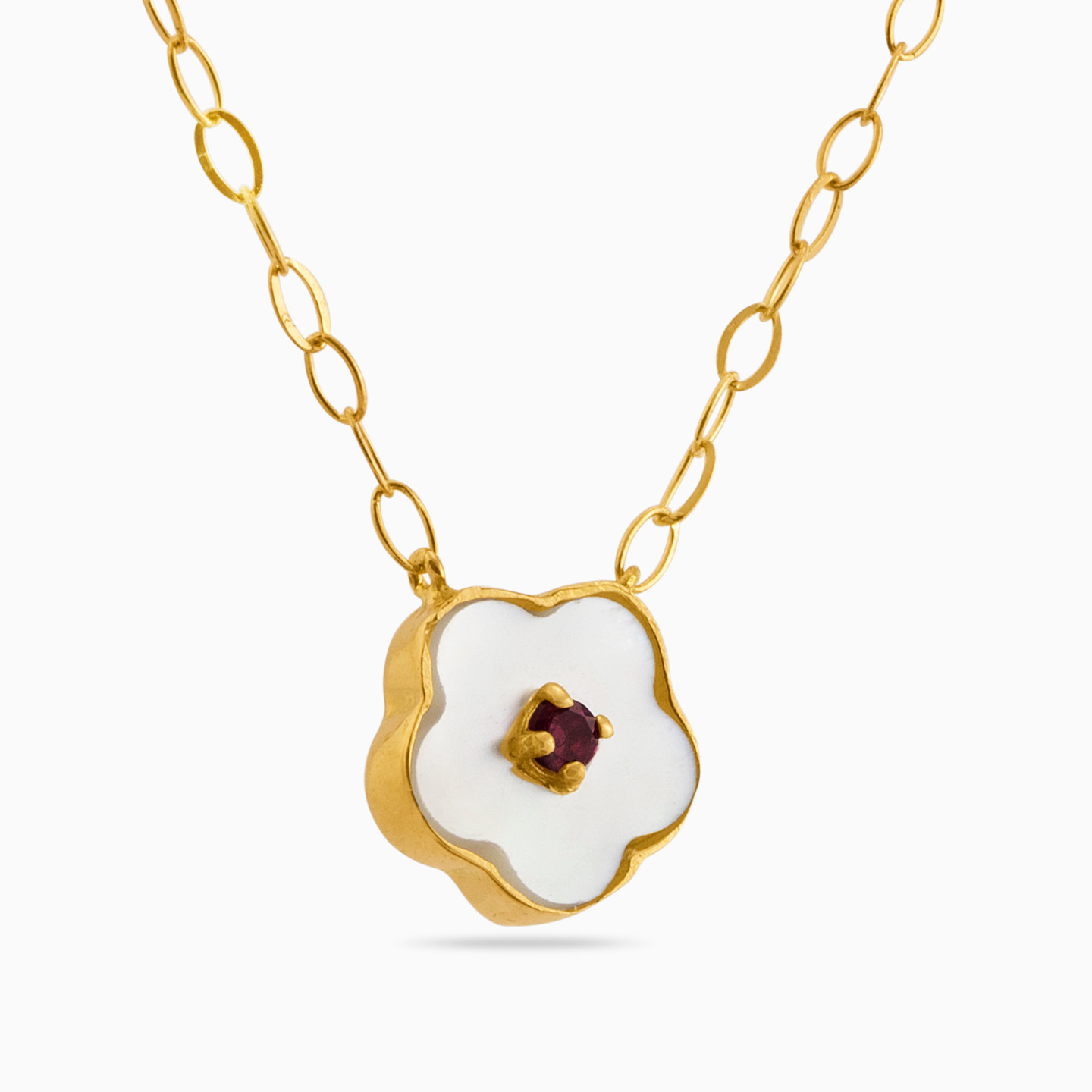 Kids Flower Colored Stones Necklace in 18K Gold - 2