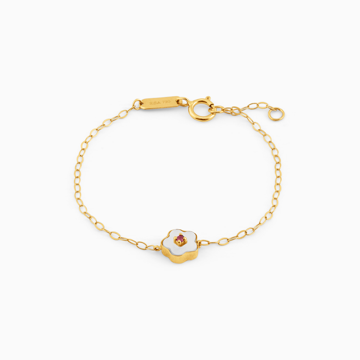 Kids Flower Colored Stones Chain Bracelet in 18K Gold