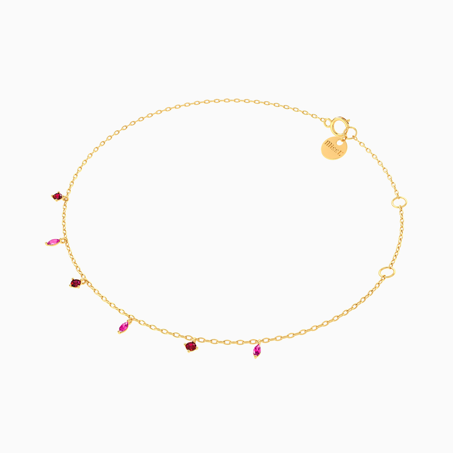 Multishaped Rose Stone Chain Anklet in 18K Gold - 2 Multishaped Rose Stone Chain Anklet in 18K Gold - 2