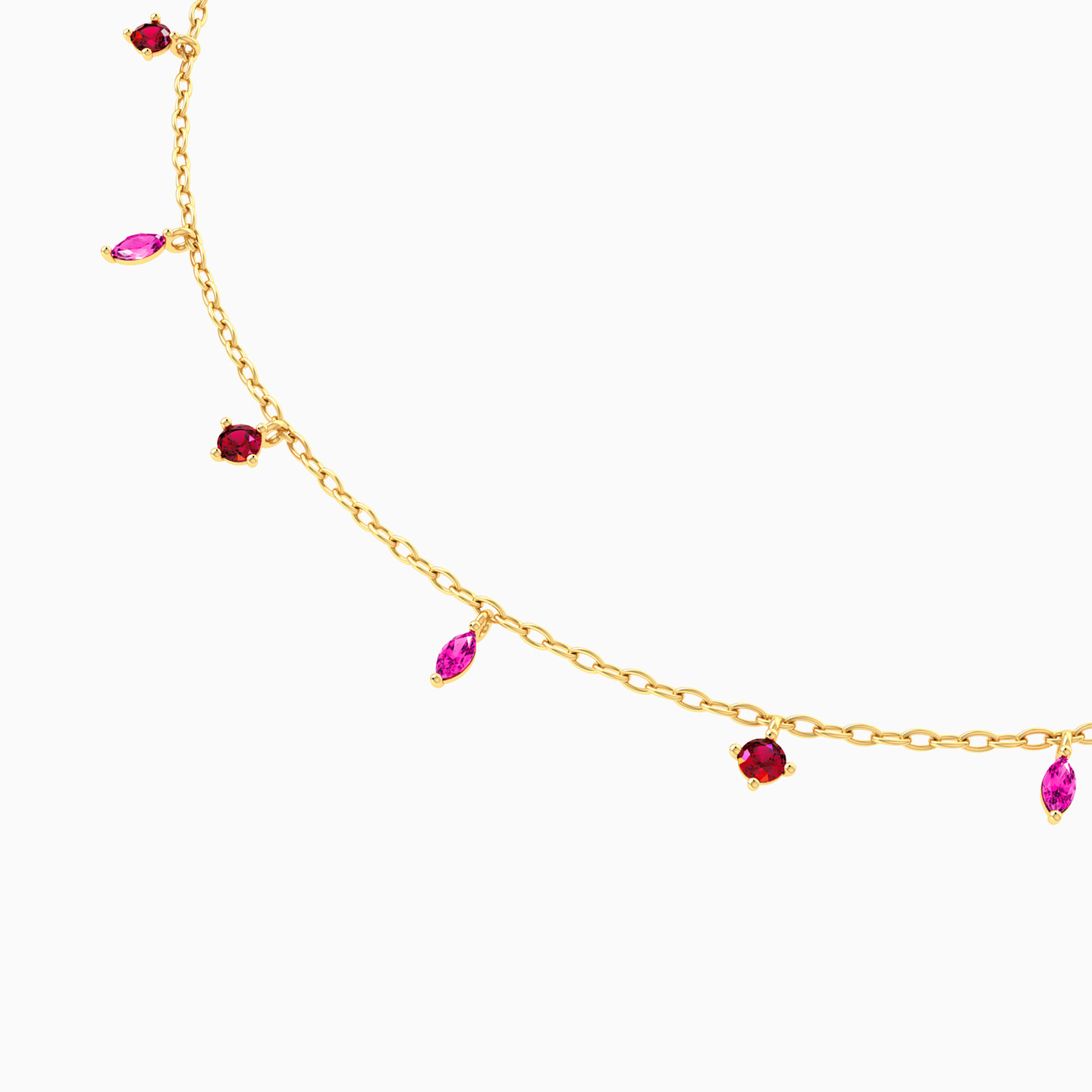 Multishaped Rose Stone Chain Anklet in 18K Gold - 3 Multishaped Rose Stone Chain Anklet in 18K Gold - 3