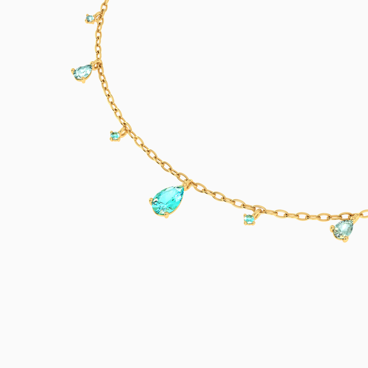 Pear Colored Stones Chain Anklet in 18K Gold - 3 Pear Colored Stones Chain Anklet in 18K Gold - 3