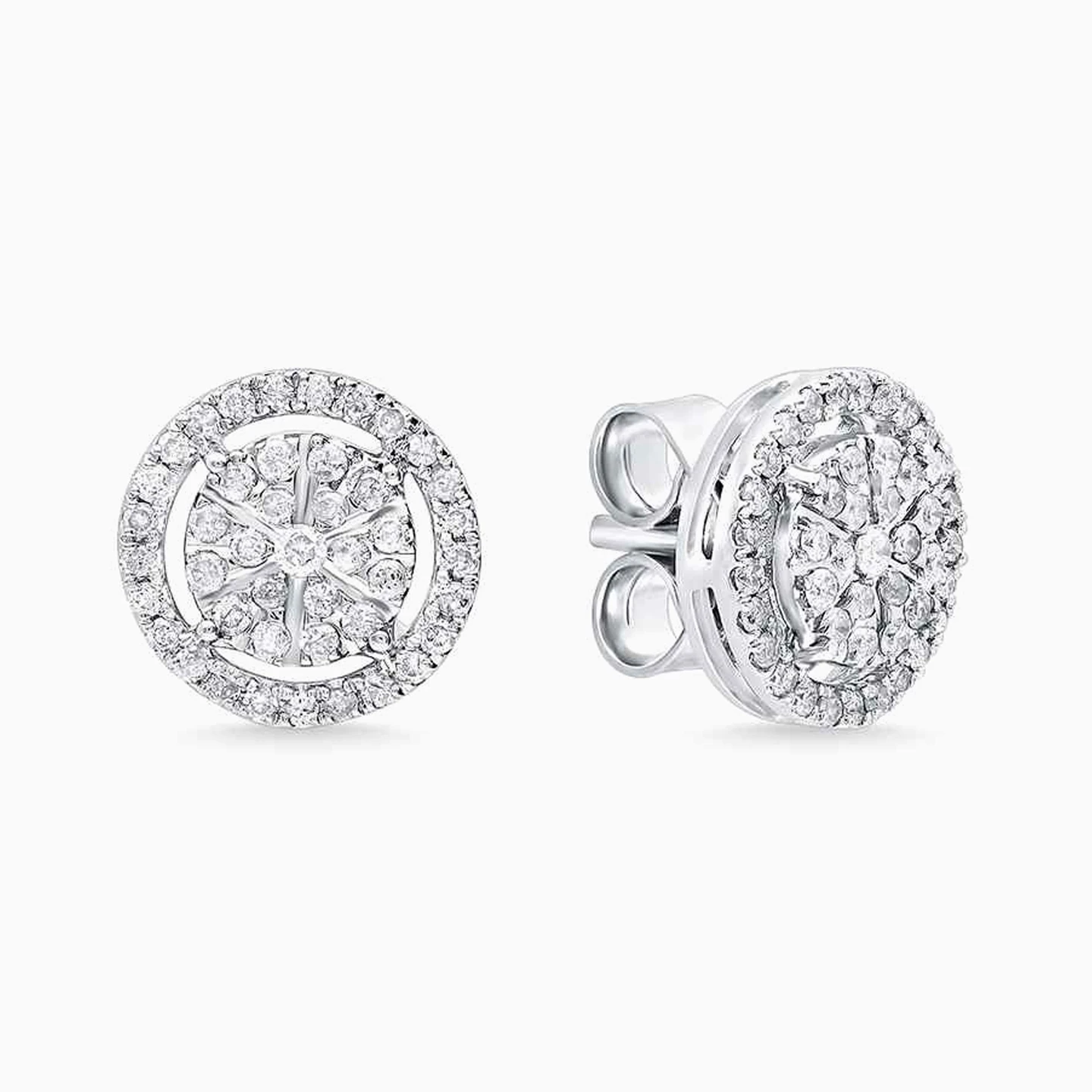 Circle Diamond Stud Earrings in 18K Gold - 3 Circle Diamond Stud Earrings in 18K Gold - 3
