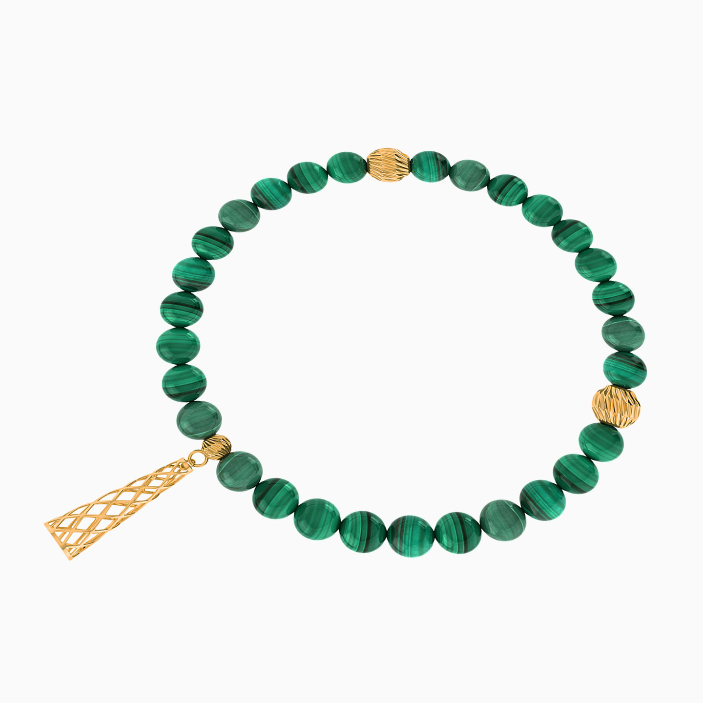 Triangle Green Stones Bead Bracelet in 18K Gold - 2 Triangle Green Stones Bead Bracelet in 18K Gold - 2