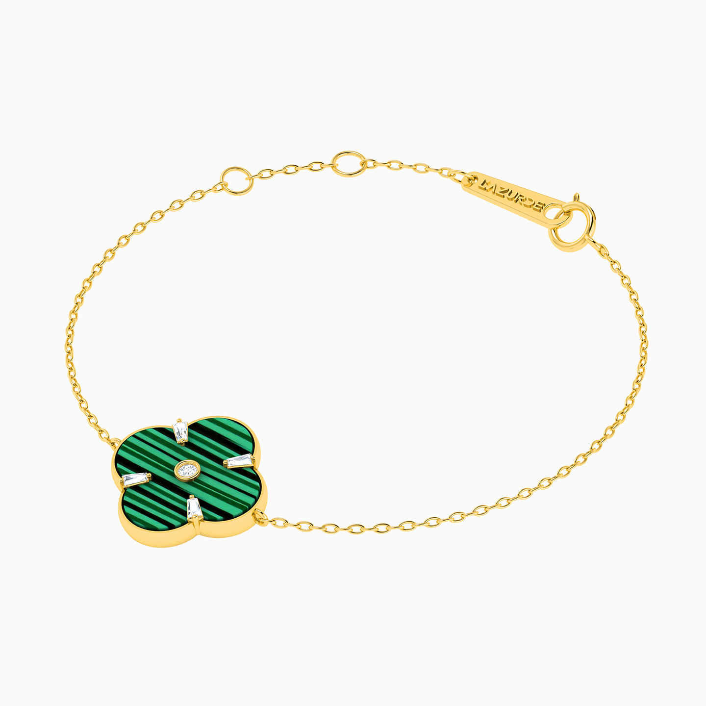 Flower Diamond & Green Stones Chain Bracelet in 18K Gold - 2 Flower Diamond & Green Stones Chain Bracelet in 18K Gold - 2