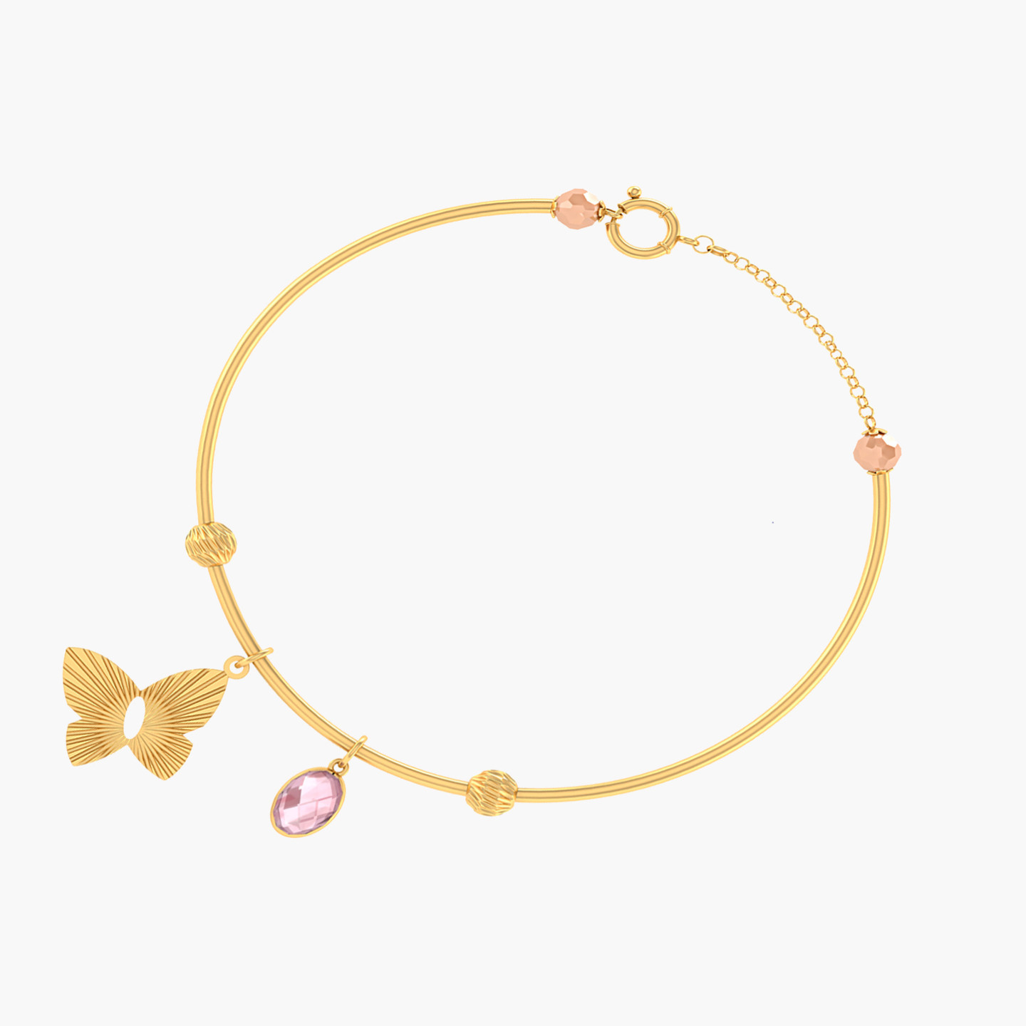 أسورة بسلسلة ذهب فراشة عيار 18 قيراط مزينة بحجر وردي - 2