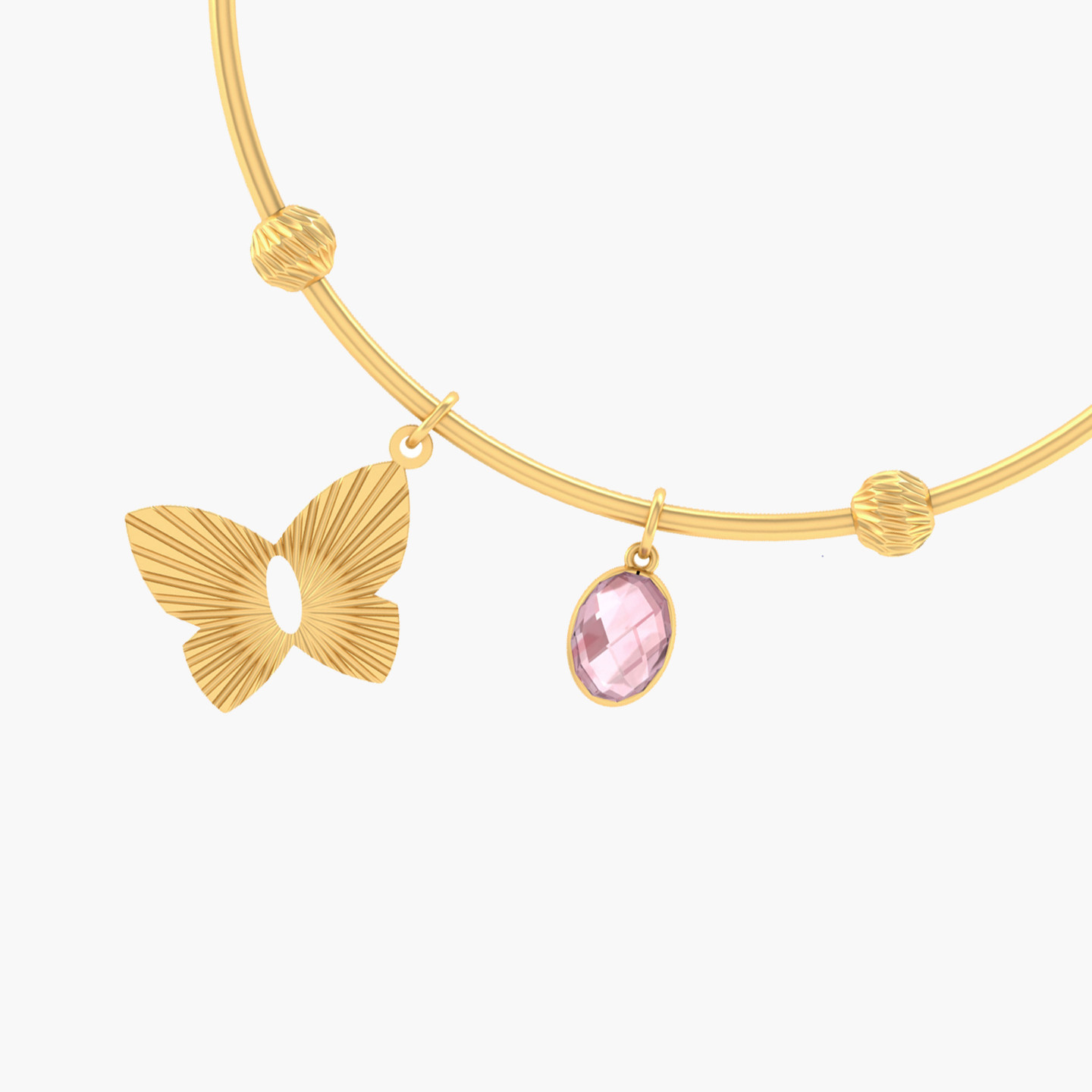 أسورة بسلسلة ذهب فراشة عيار 18 قيراط مزينة بحجر وردي - 3