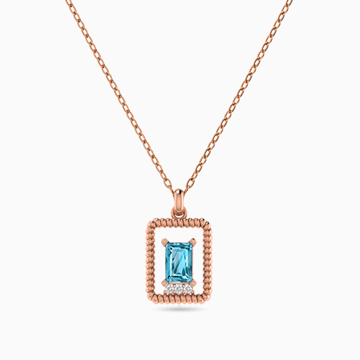 Rectangle Shaped Diamonds & Colored Stones Pendant with 18K Gold Chain