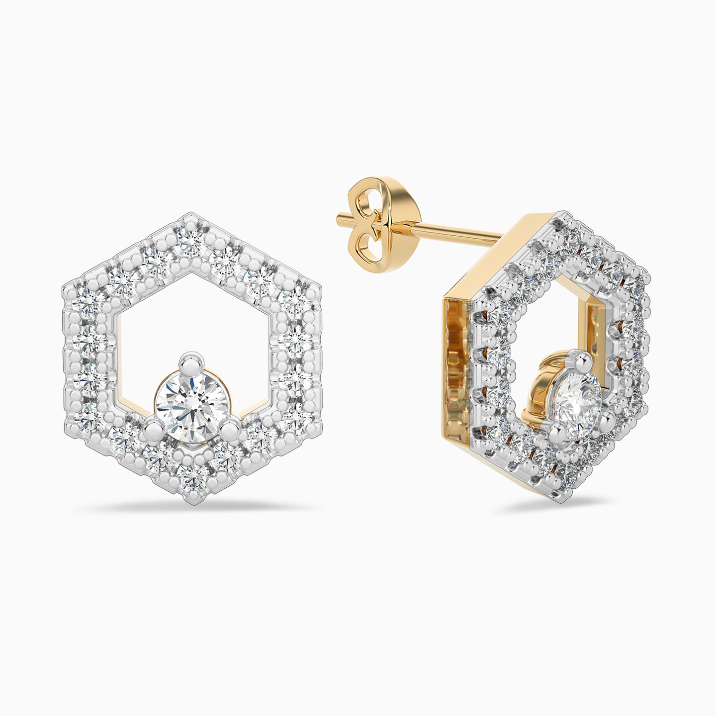 Hexagon Diamond Stud Earrings in 18K Gold - 3 Hexagon Diamond Stud Earrings in 18K Gold - 3