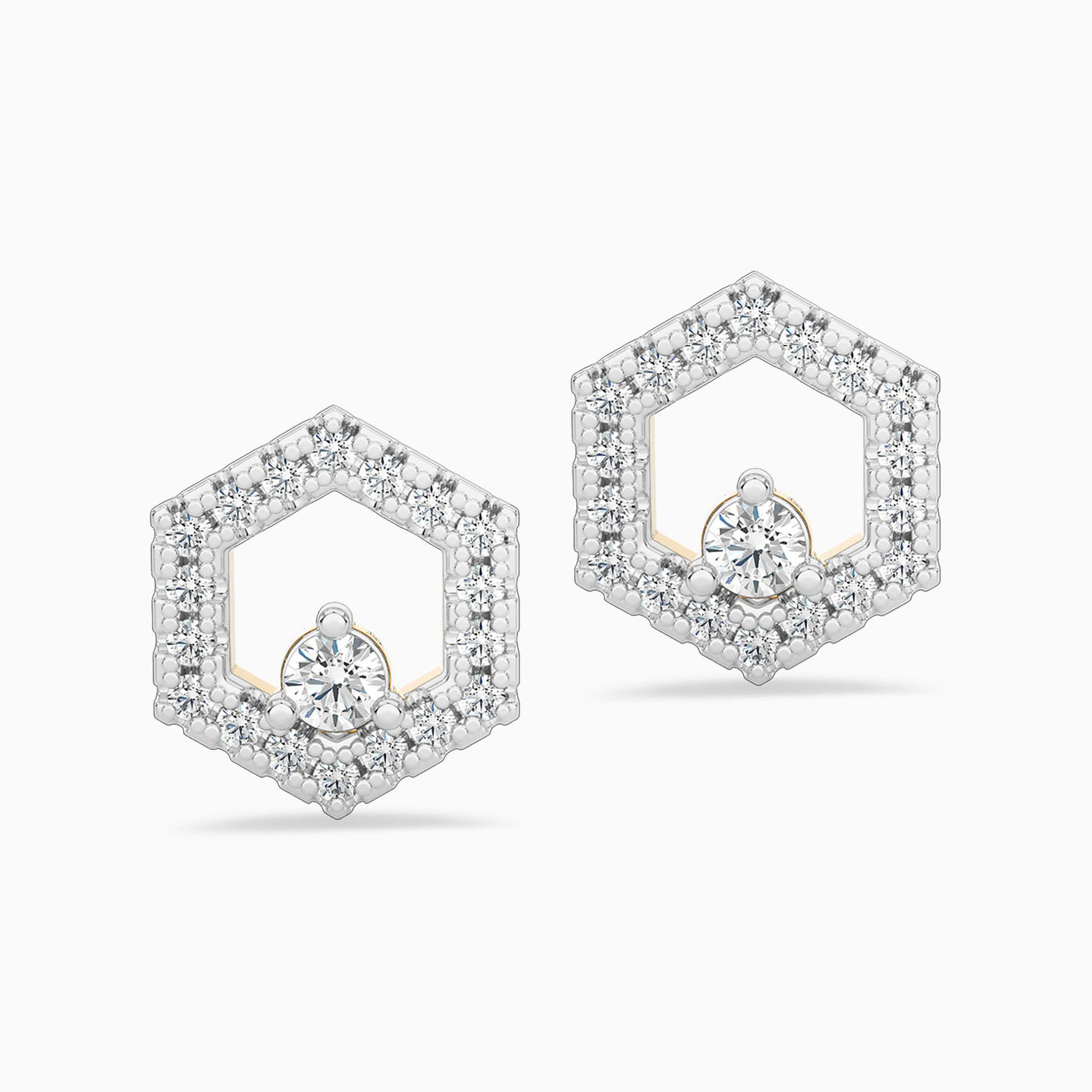 Hexagon Diamond Stud Earrings in 18K Gold - 4 Hexagon Diamond Stud Earrings in 18K Gold - 4