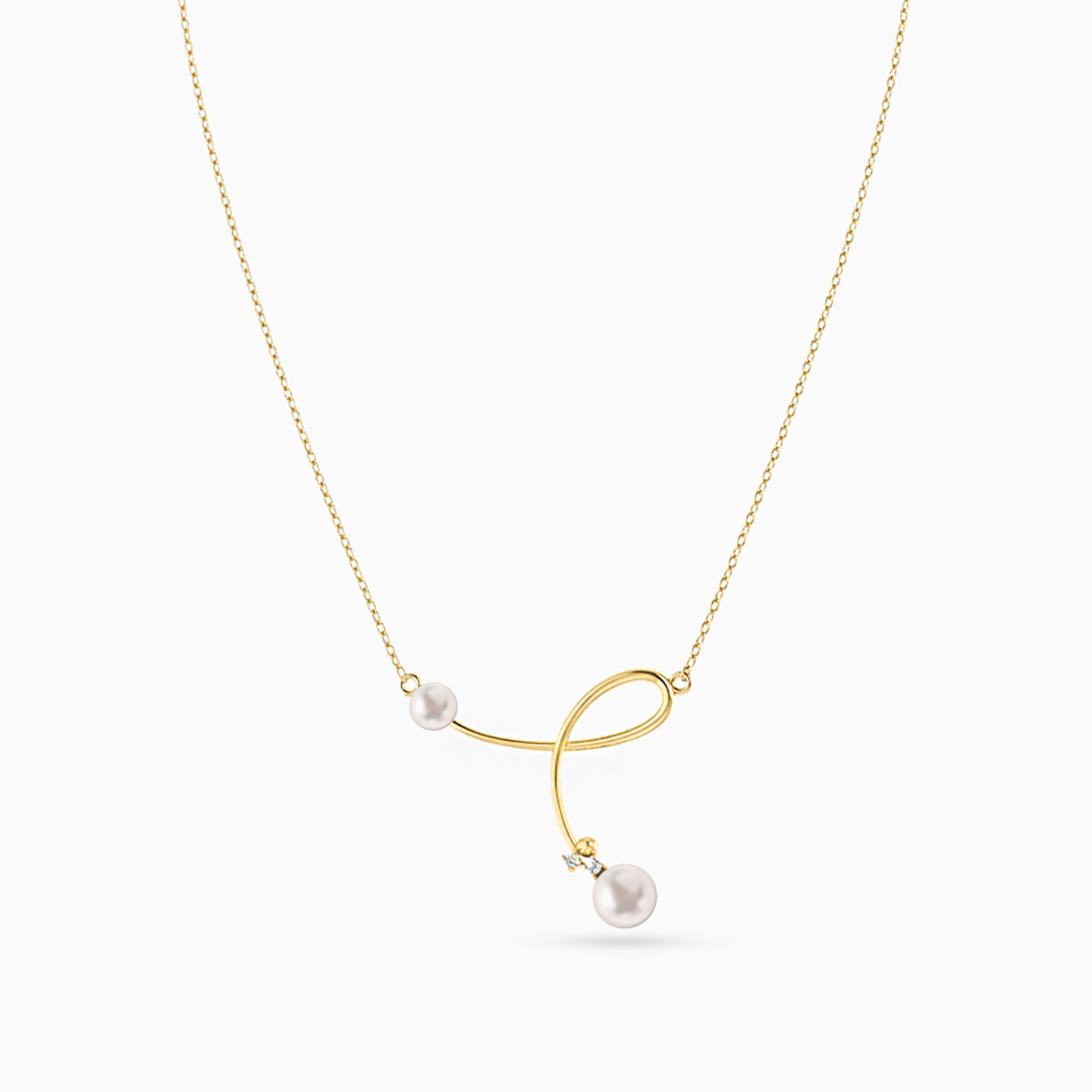 Twist Diamond & Pearl Necklace in 18K Gold - 2 Twist Diamond & Pearl Necklace in 18K Gold - 2