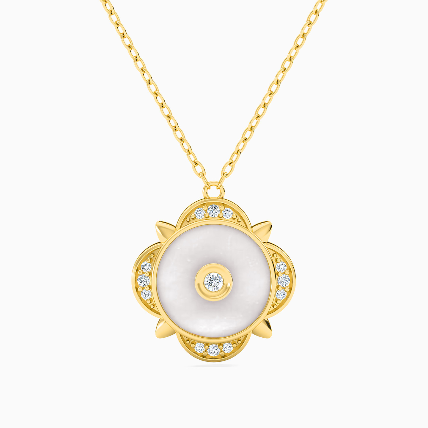 Flower Diamond & Rose Stone Necklace in 18K Gold Flower Diamond & Rose Stone Necklace in 18K Gold