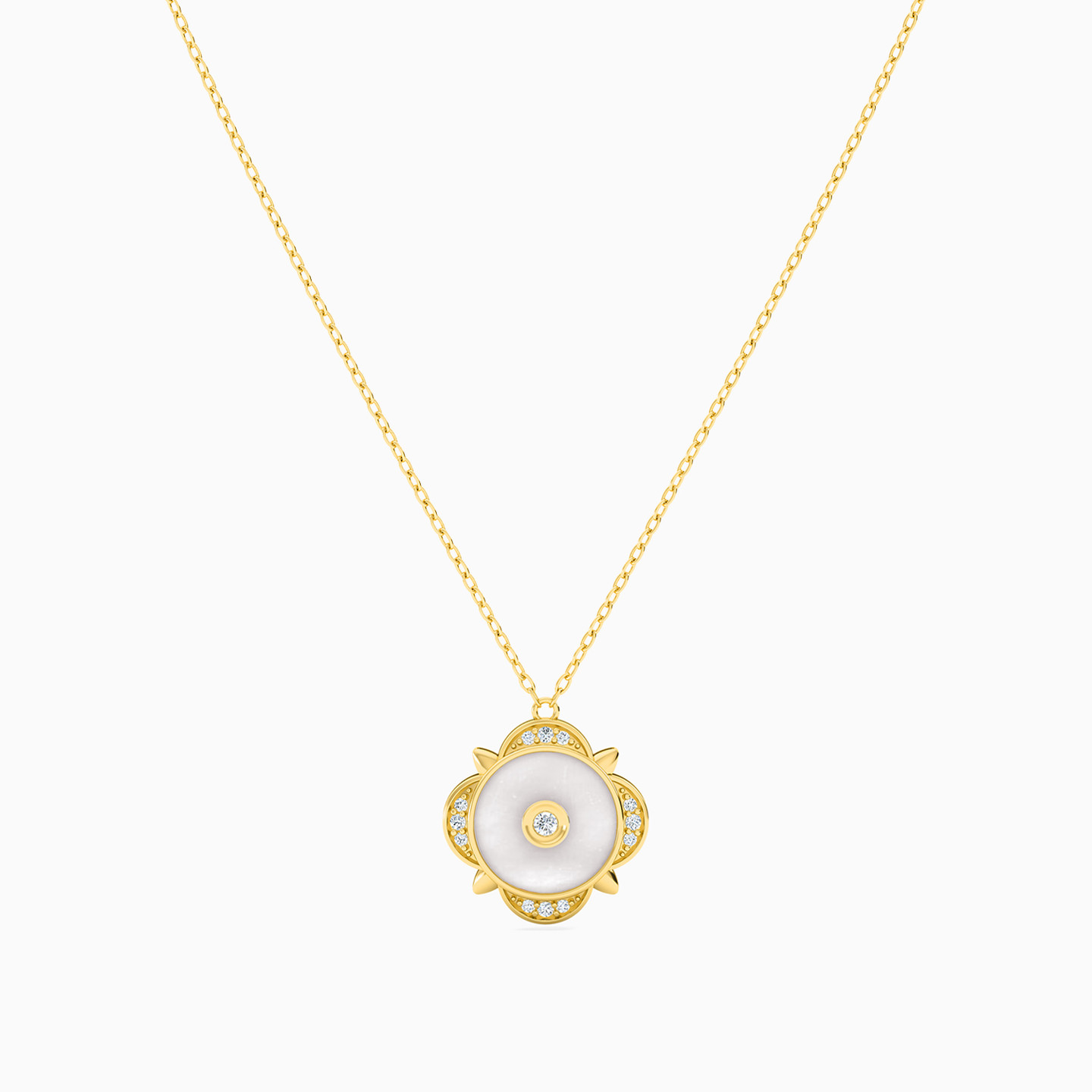 Flower Diamond & Rose Stone Necklace in 18K Gold - 3 Flower Diamond & Rose Stone Necklace in 18K Gold - 3