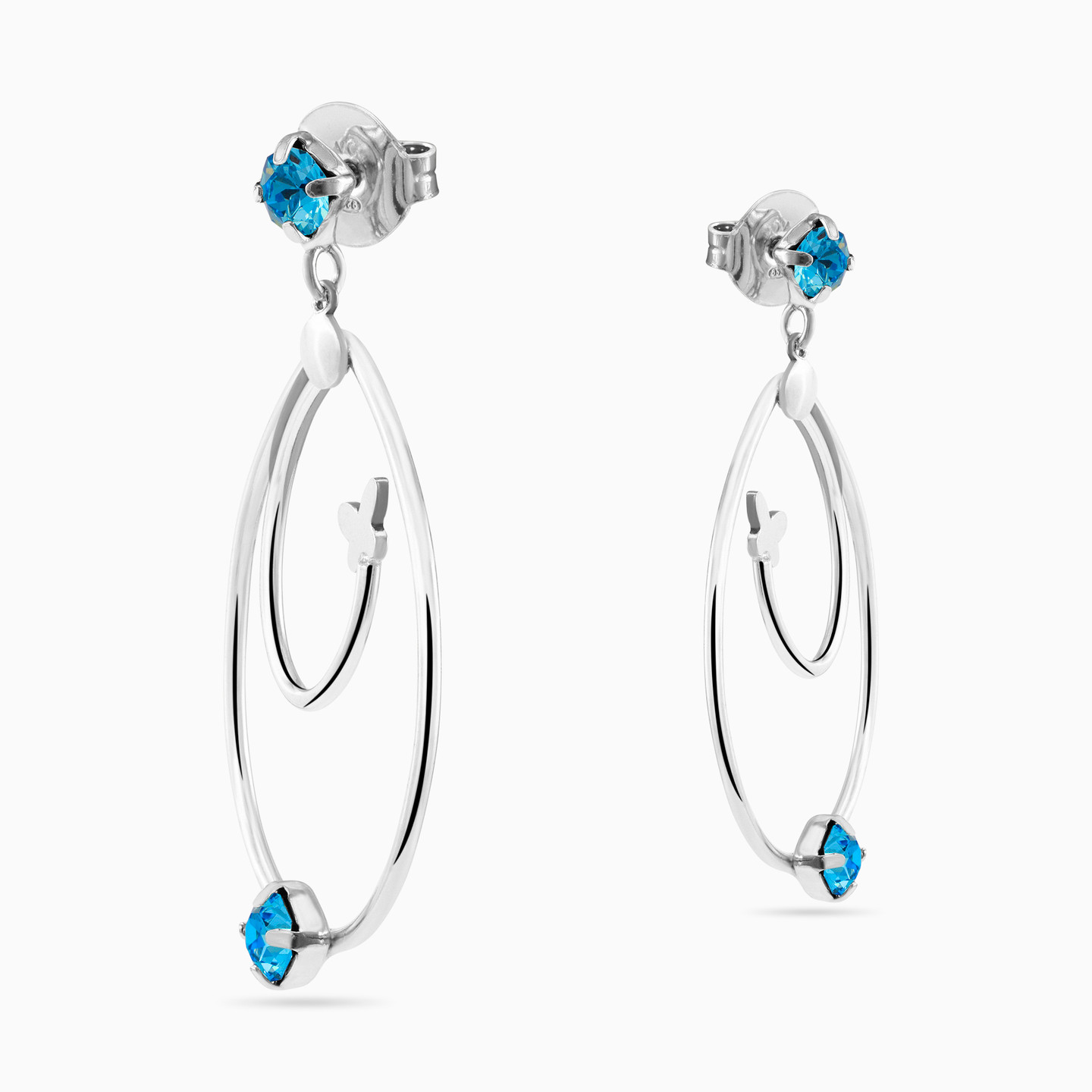 Sterling Silver Colored Stones Drop Earrings - 3