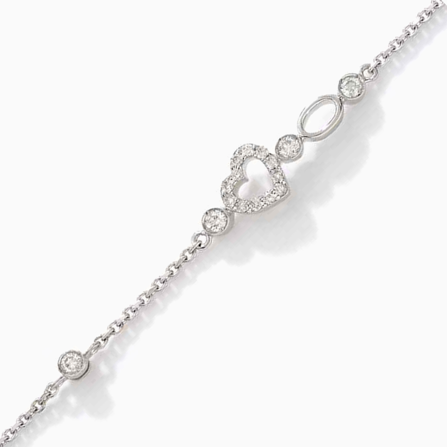 Heart Diamond Chain Bracelet in 18K Gold - 2 Heart Diamond Chain Bracelet in 18K Gold - 2