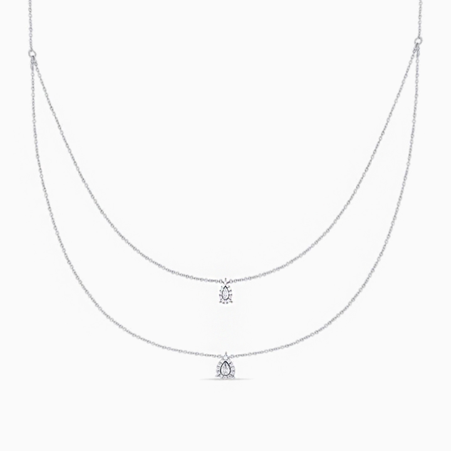 Pear Diamond Layered Necklace in 18K Gold - 2 Pear Diamond Layered Necklace in 18K Gold - 2
