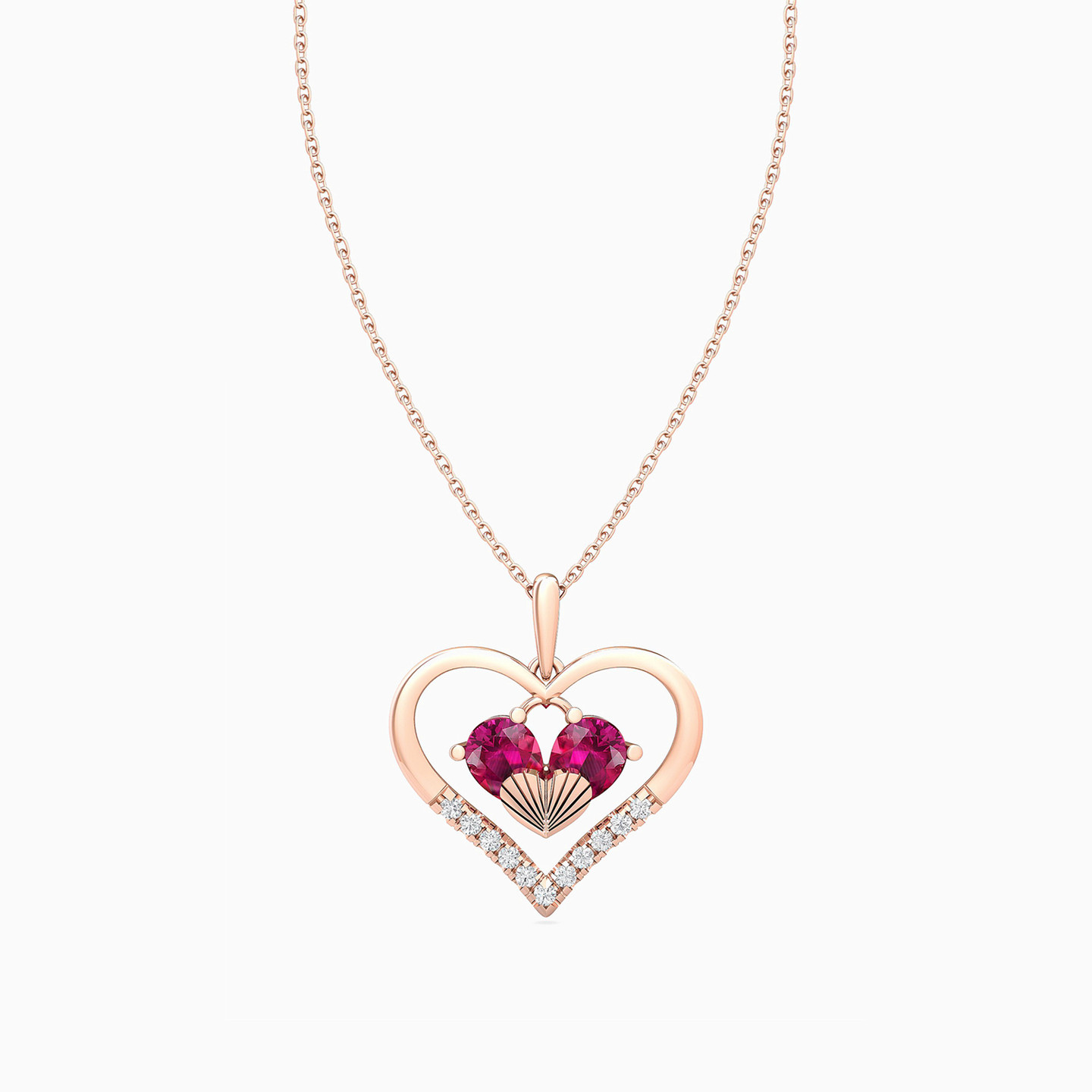 سلسلة ذهب قلب عيار 18 قيراط مزينة بالألماس وحجر أحمر - 2 سلسلة ذهب قلب عيار 18 قيراط مزينة بالألماس وحجر أحمر - 2