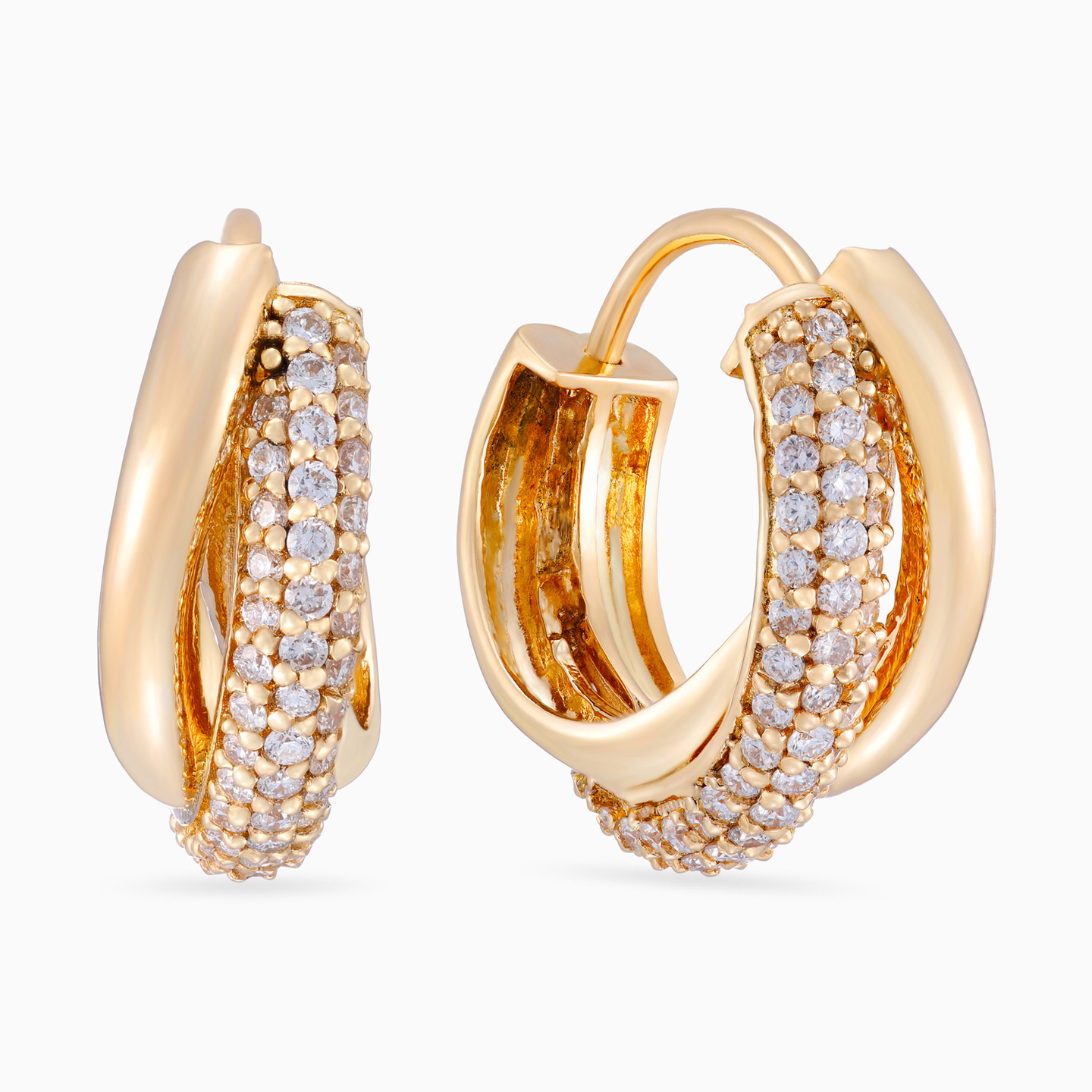 Circle Cubic Zirconia Hoop Earrings in 18K Gold - 2 Circle Cubic Zirconia Hoop Earrings in 18K Gold - 2