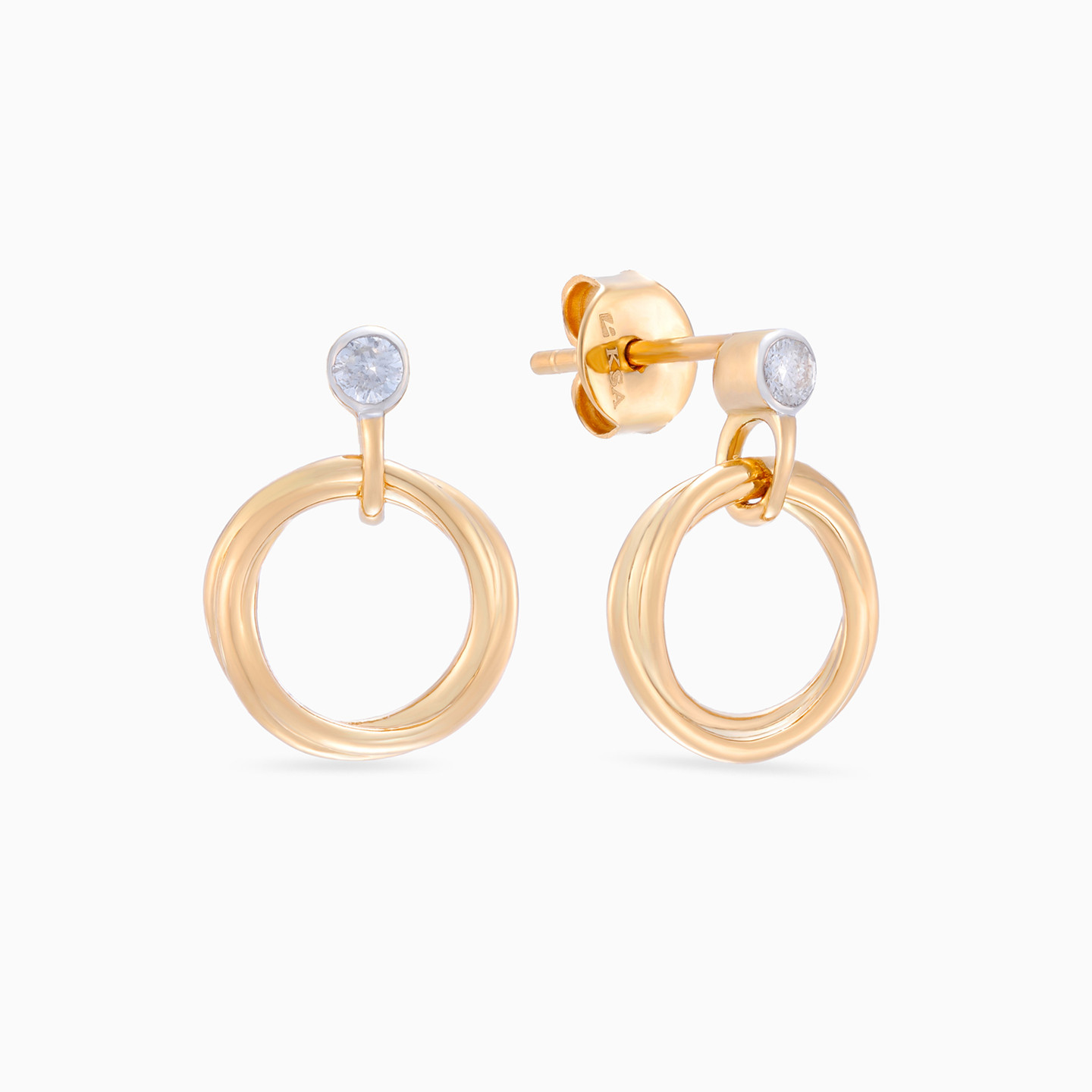 Circle Diamond Drop Earrings in 18K Gold - 2 Circle Diamond Drop Earrings in 18K Gold - 2