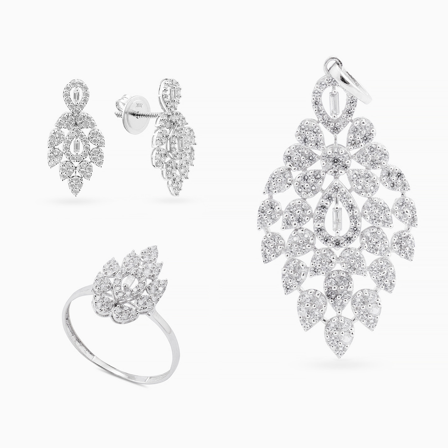 Leaf Cubic Zirconia Half Set in 18K Gold (3 Pieces) Leaf Cubic Zirconia Half Set in 18K Gold (3 Pieces)