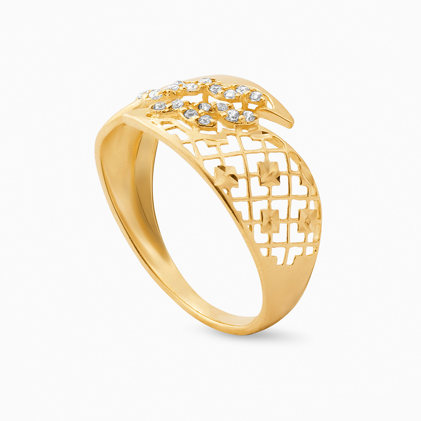 خاتم ذهب تصميم تجريدي عيار 21 قيراط مزين بأحجار الزركون - 2 خاتم ذهب تصميم تجريدي عيار 21 قيراط مزين بأحجار الزركون - 2