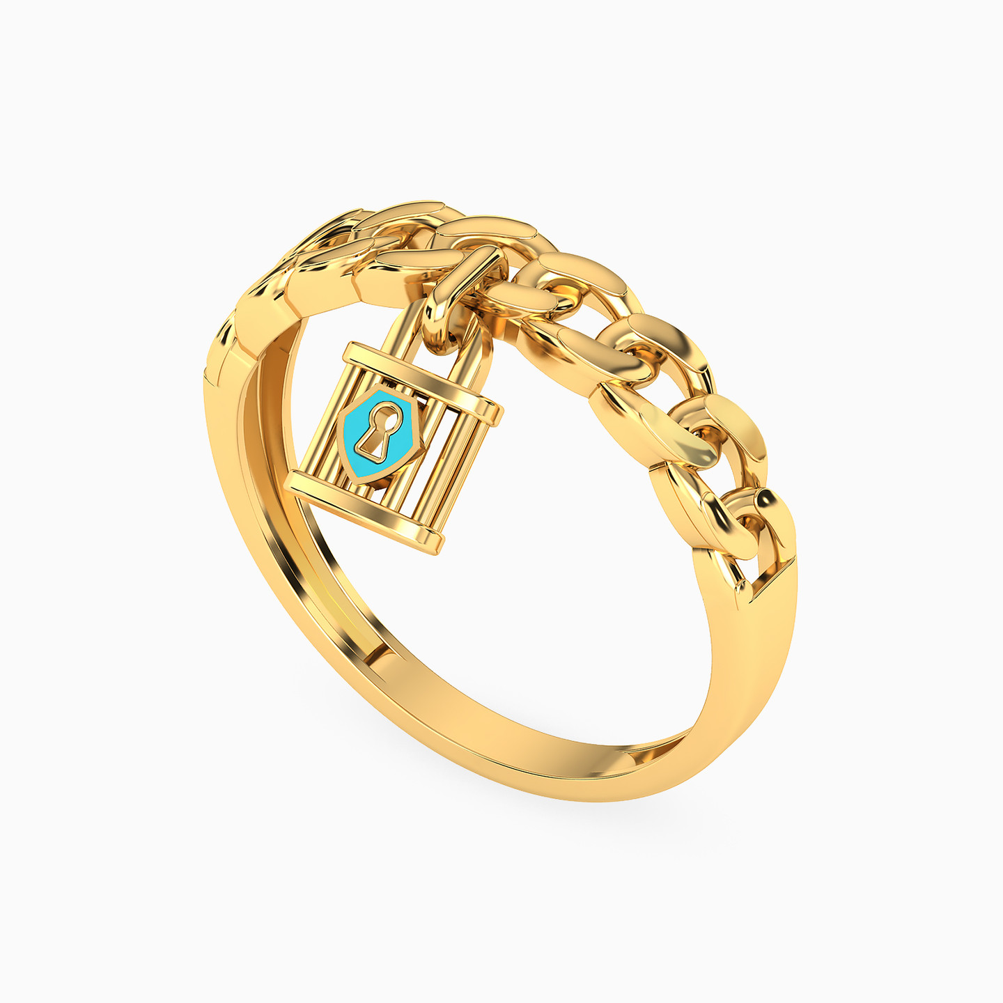 Lock Enamel Coated Ring in 18K Gold - 2 Lock Enamel Coated Ring in 18K Gold - 2